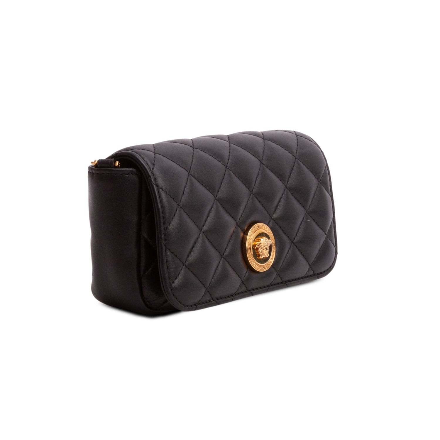 Versace Black Nappa Quilted Mini Medusa Chain Crossbody