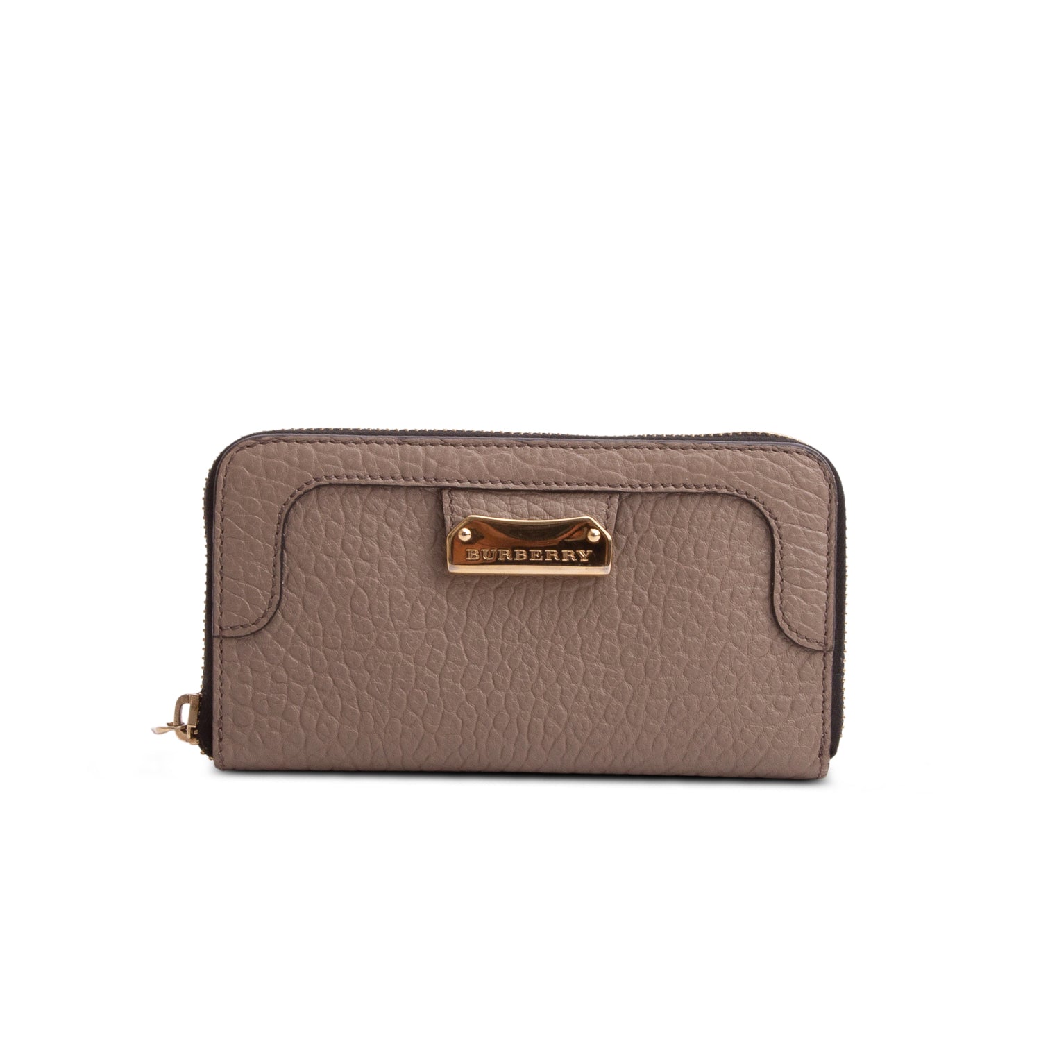Burberry Taupe Grained Leather Continental Zip Wallet w/ Box
