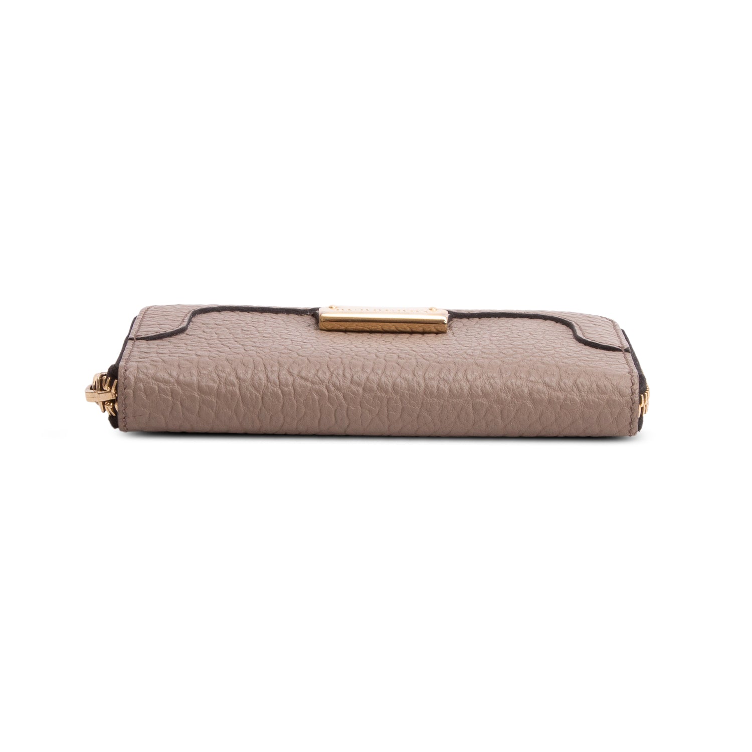 Burberry Taupe Grained Leather Continental Zip Wallet w/ Box