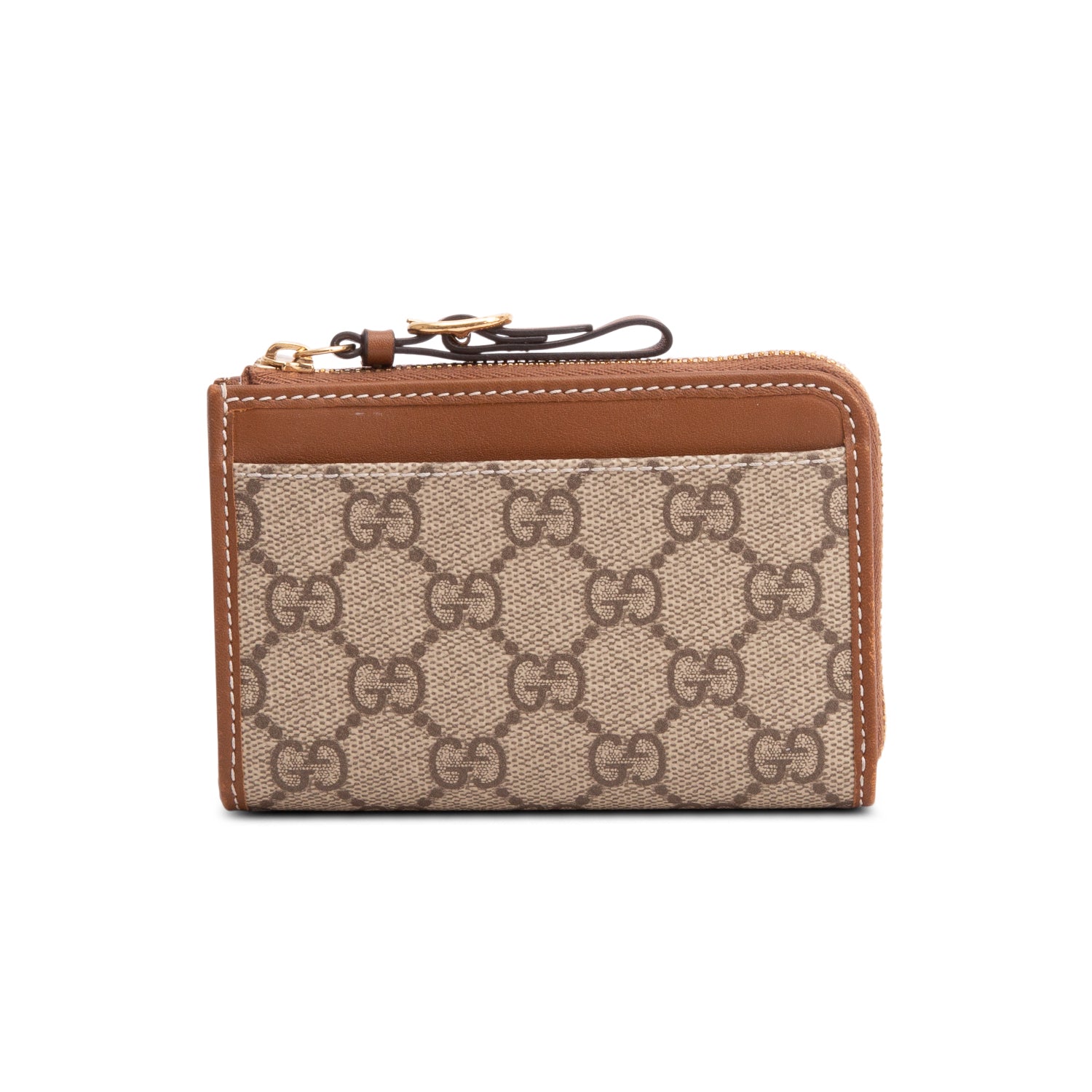 Gucci GG Supreme Brown Leather Zip Key Pouch w/ Box