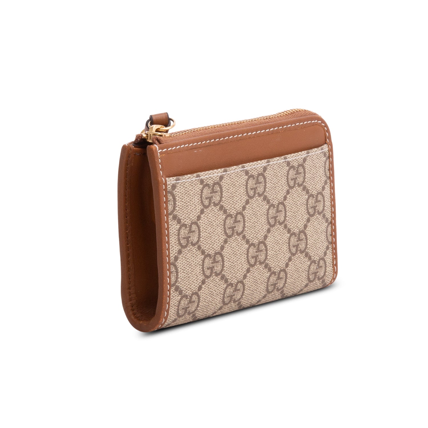 Gucci GG Supreme Brown Leather Zip Key Pouch w/ Box