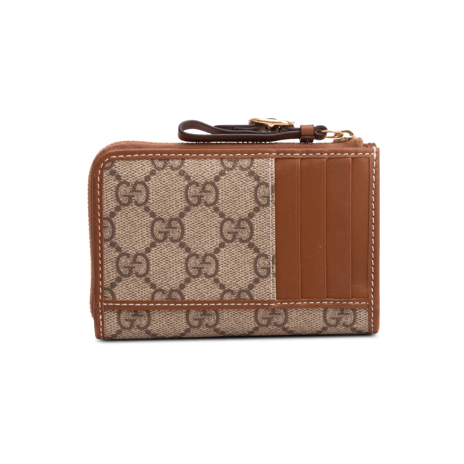 Gucci GG Supreme Brown Leather Zip Key Pouch w/ Box
