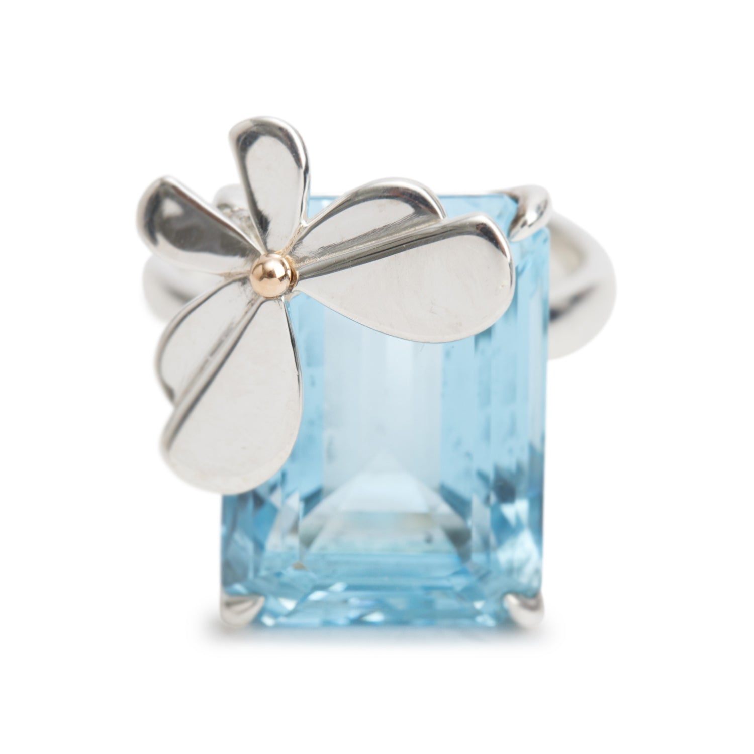 Tiffany & Co. Sterling Silver  & 18k Rose Gold Blue Topaz Love Bugs Butterfly Ring, Size 5.75 w/ Box