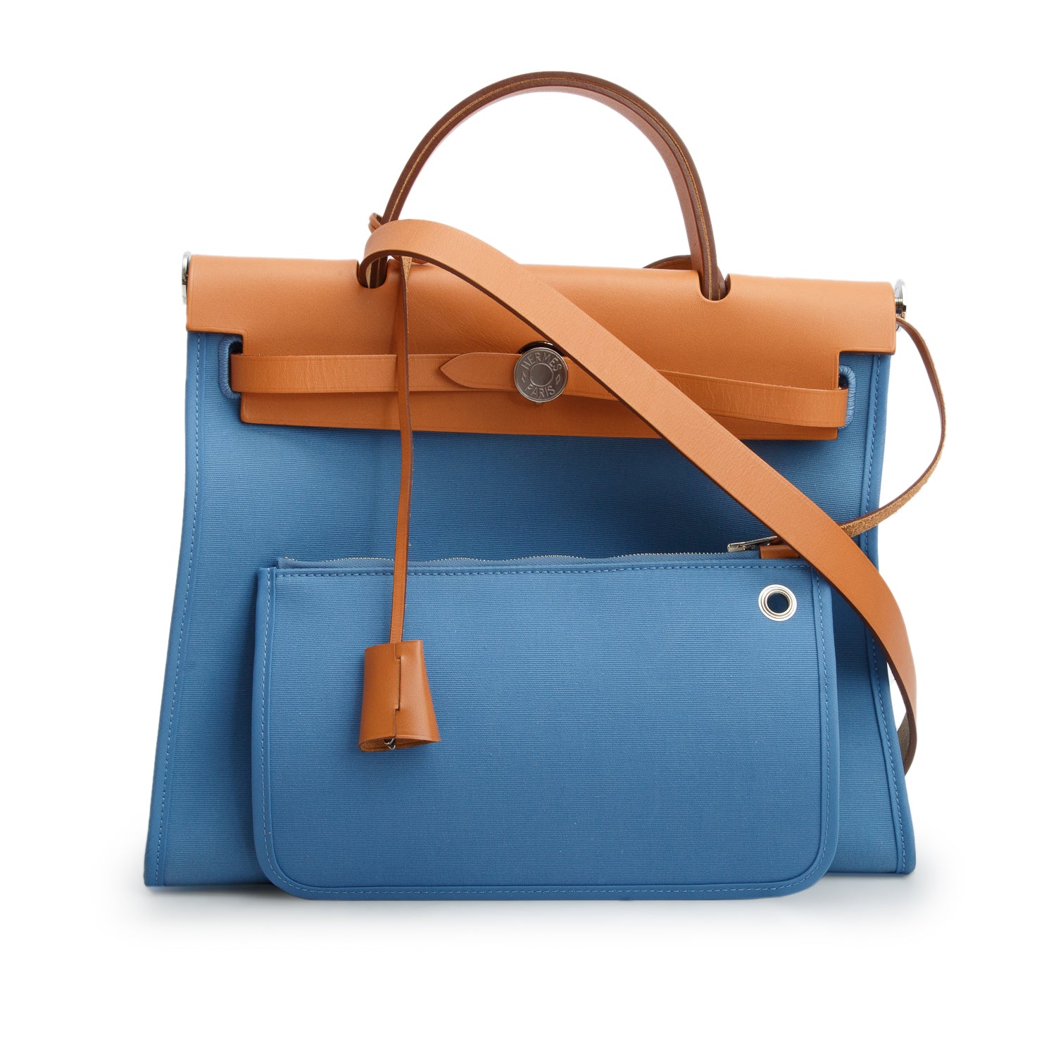 Hermes Blue Izmir/Fauve Toile Militaire Vache Hunter Herbag Zip 31 w/ Box & Pouch