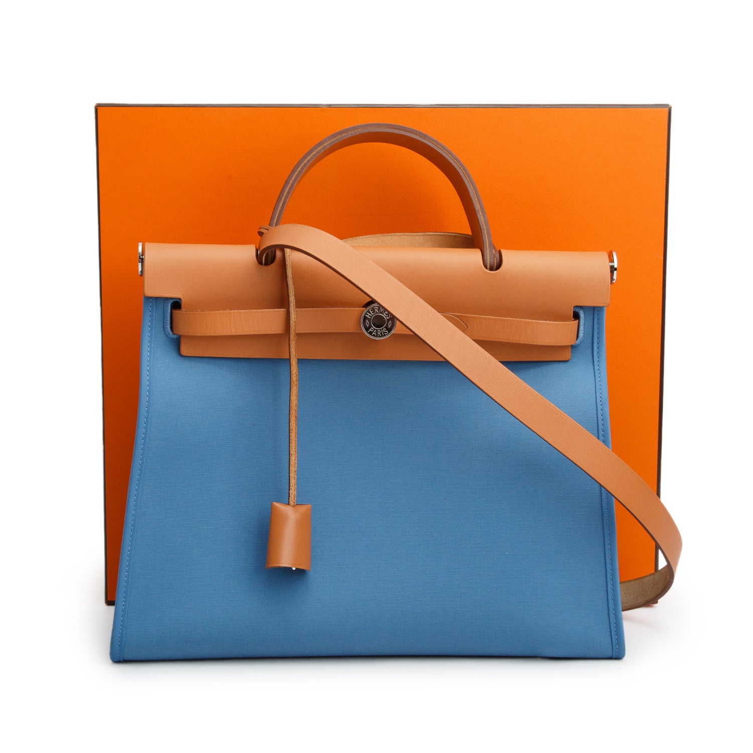 Hermes Blue Izmir/Fauve Toile Militaire Vache Hunter Herbag Zip 31 w/ Box & Pouch