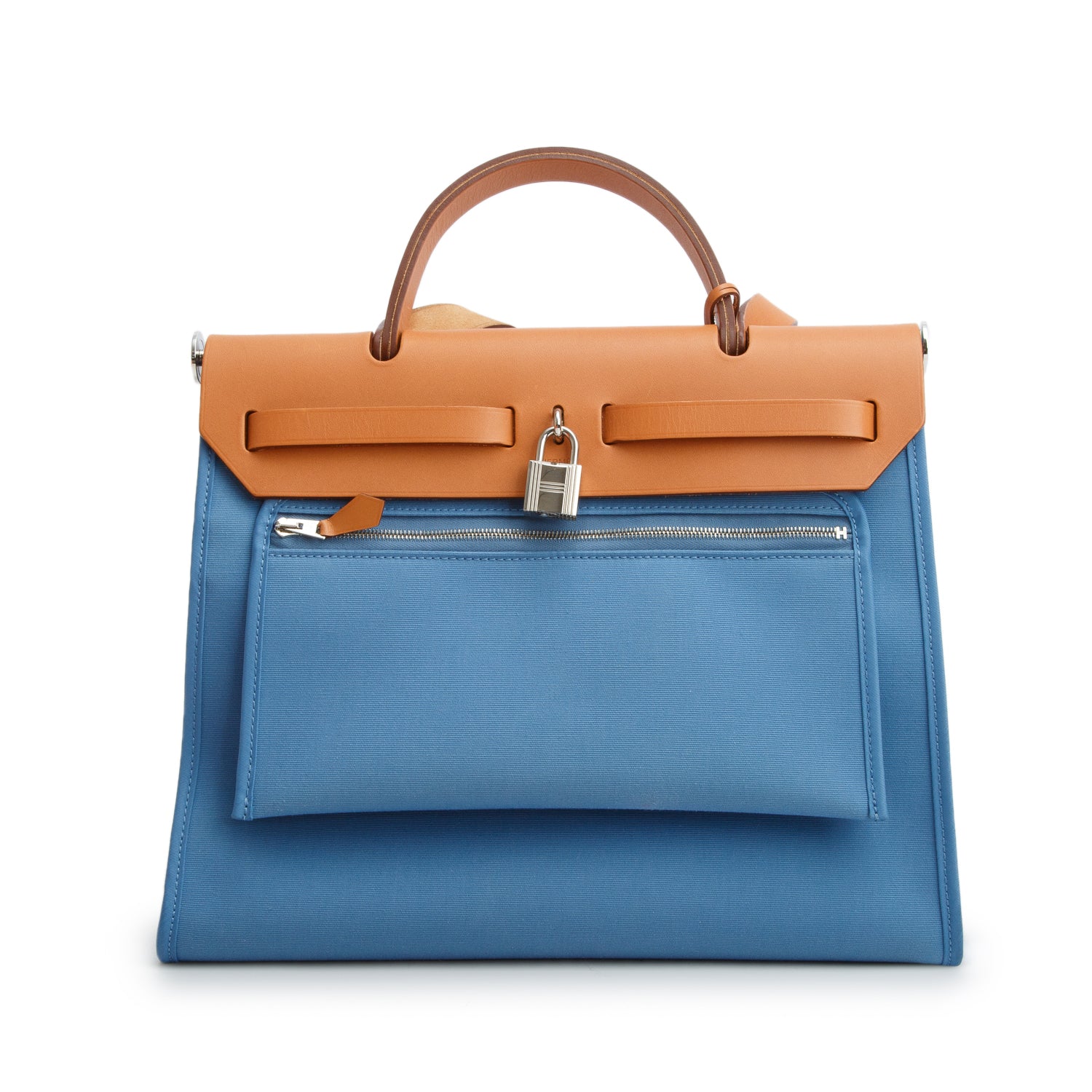 Hermes Blue Izmir/Fauve Toile Militaire Vache Hunter Herbag Zip 31 w/ Box & Pouch