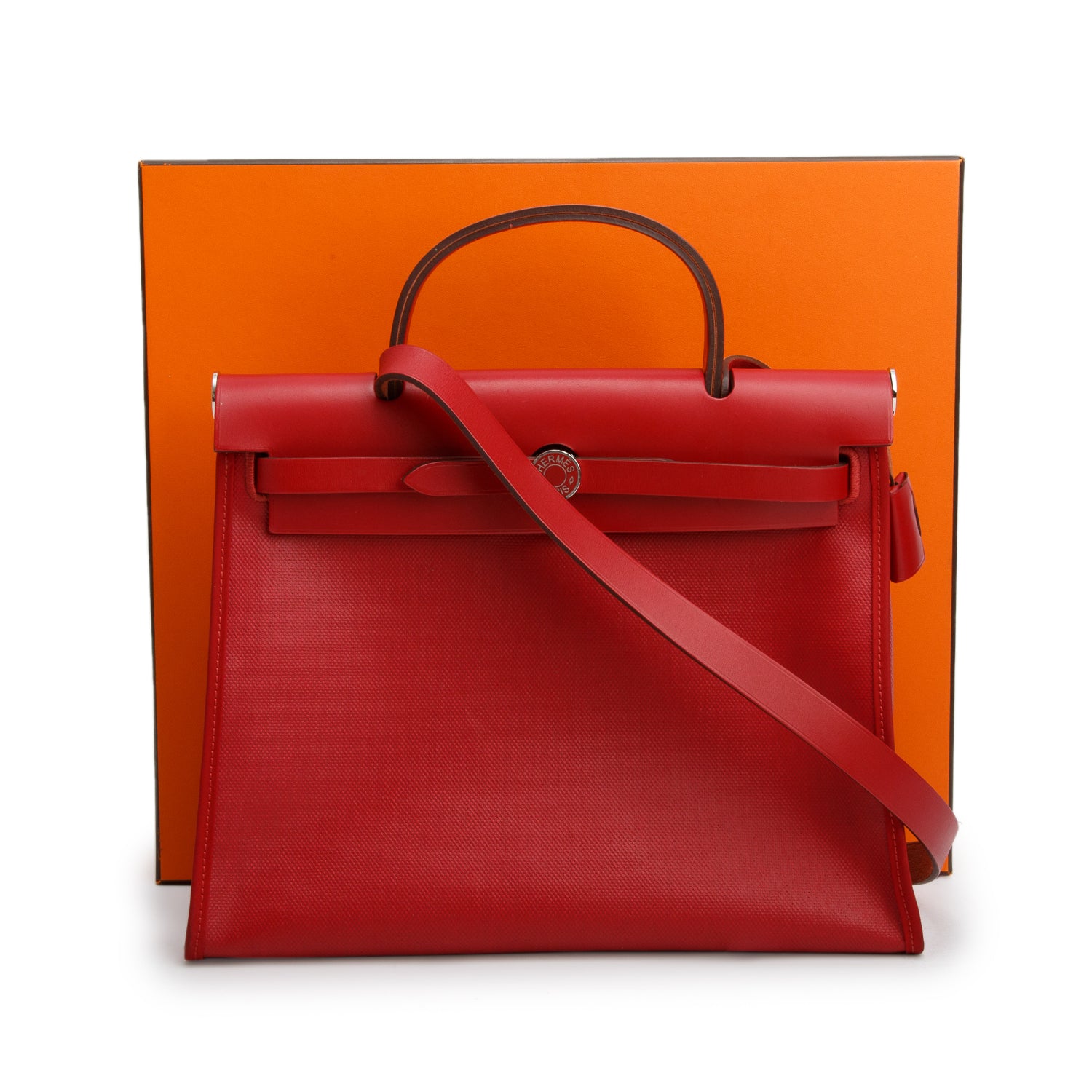 Hermes Rouge Piment Vache Hunter & Toile Berline Herbag Zip 31 PM w/ Box& Pouch