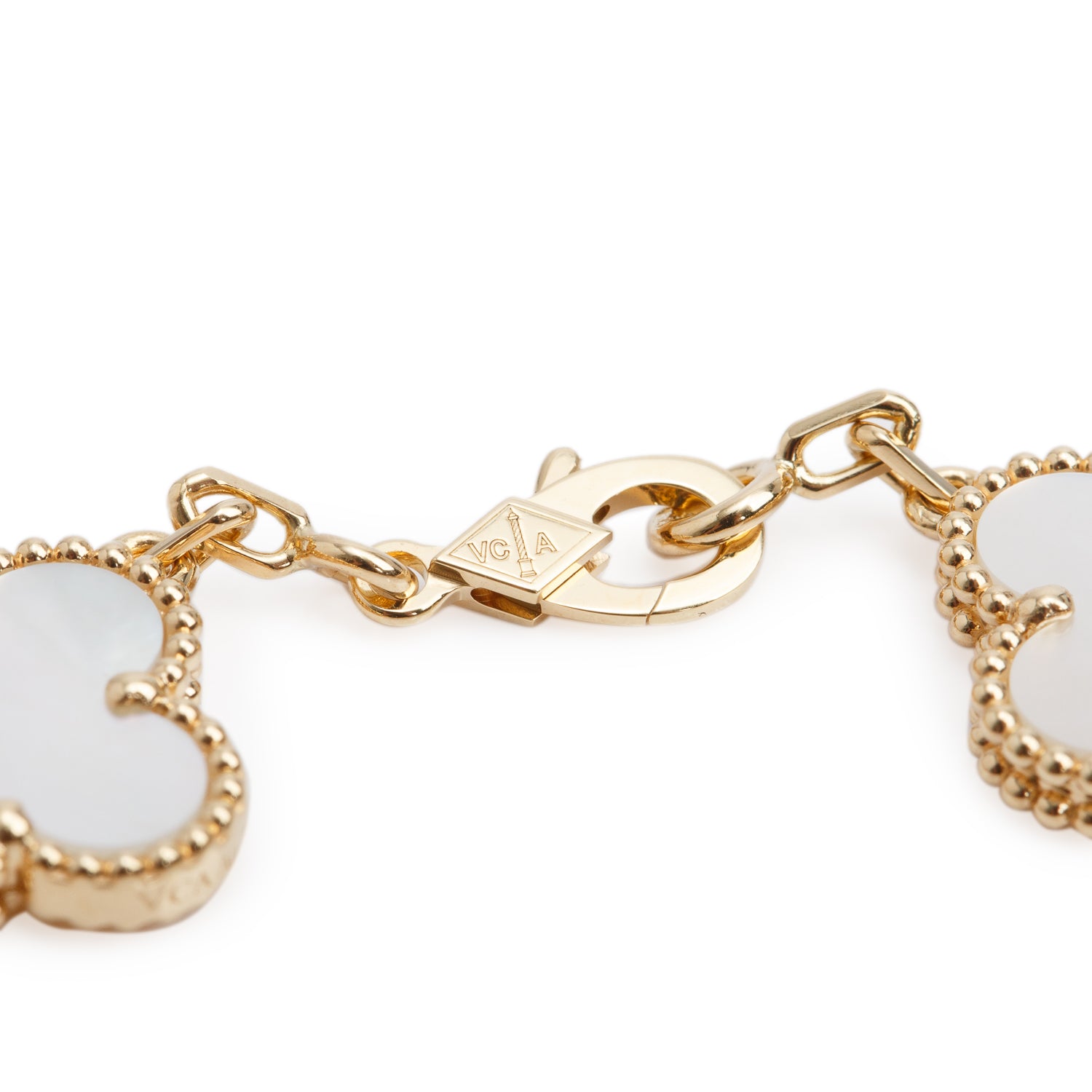 Van Cleef & Arpels 2026 18k Yellow Gold Vintage Alhambra 5 Motif Mother of Pearl Bracelet w/ Box & Certificate
