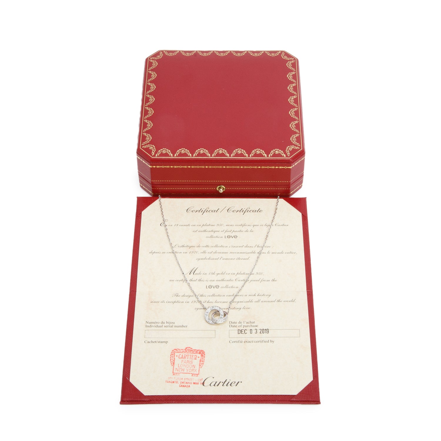 Cartier 18k White Gold Pave Diamond Love Pendant Necklace w/ Box & Certificate