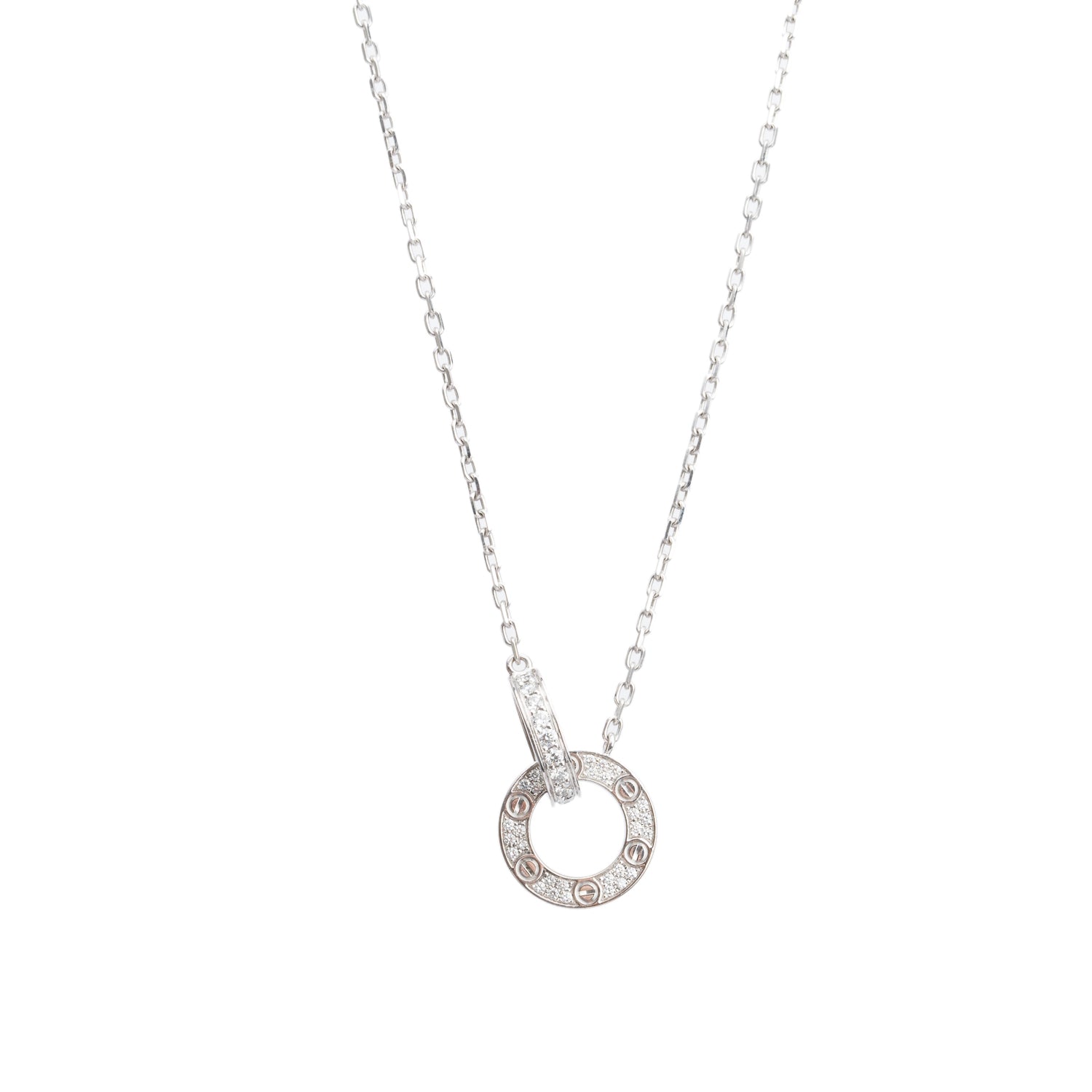 Cartier 18k White Gold Pave Diamond Love Pendant Necklace w/ Box & Certificate