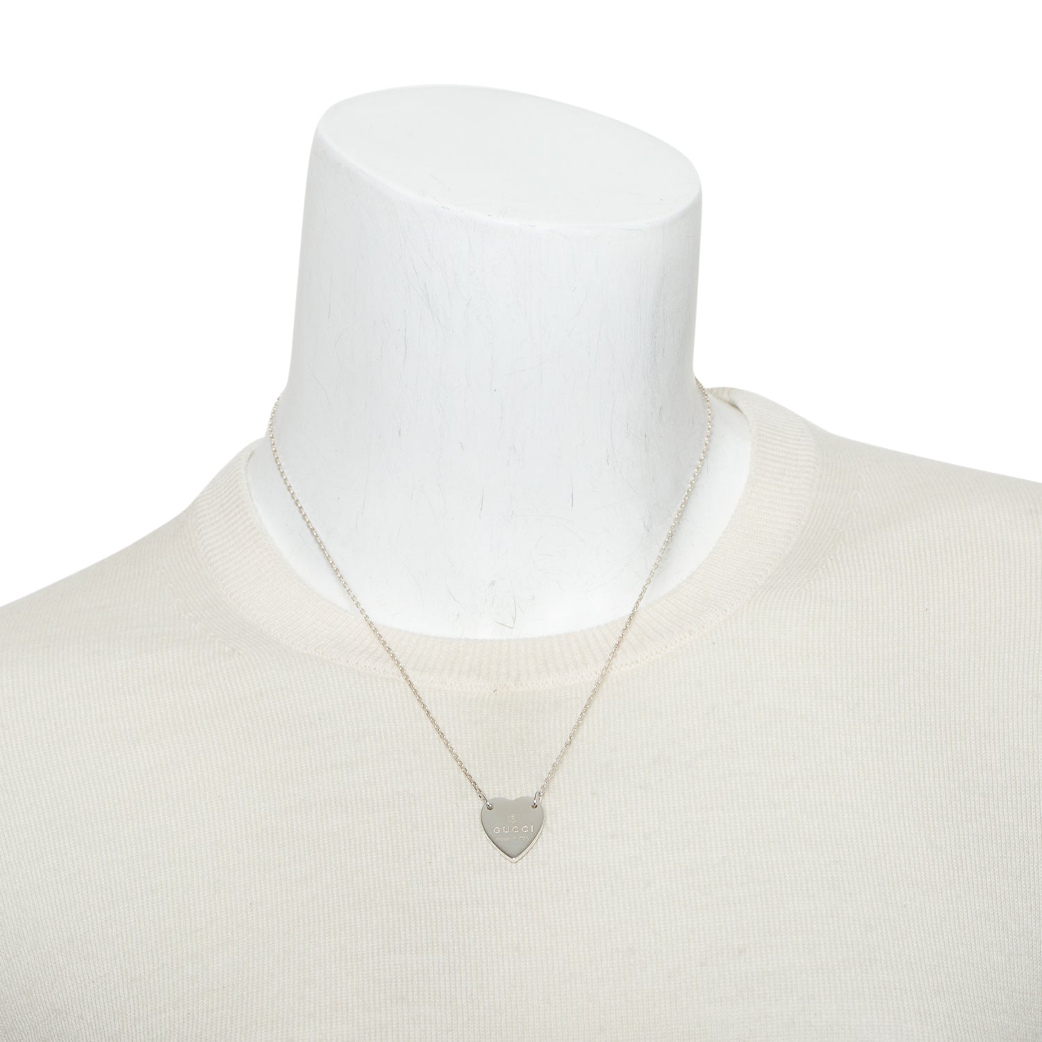 Gucci Sterling Silver Trademark Heart Pendant Necklace
