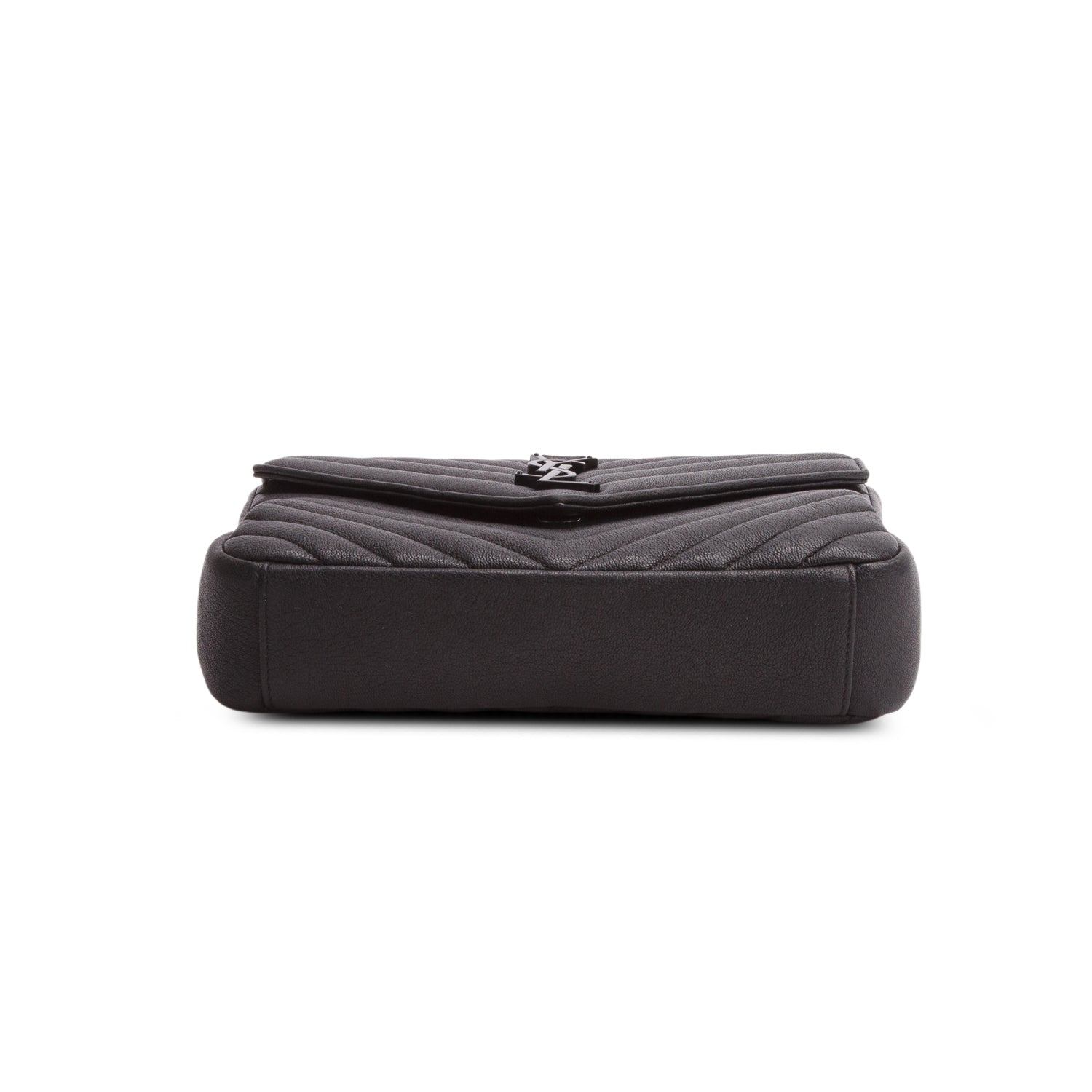 Saint Laurent 2022 Black Sheepskin Matelasse Chevron Monogram Monochrome Medium College Bag w/ Box
