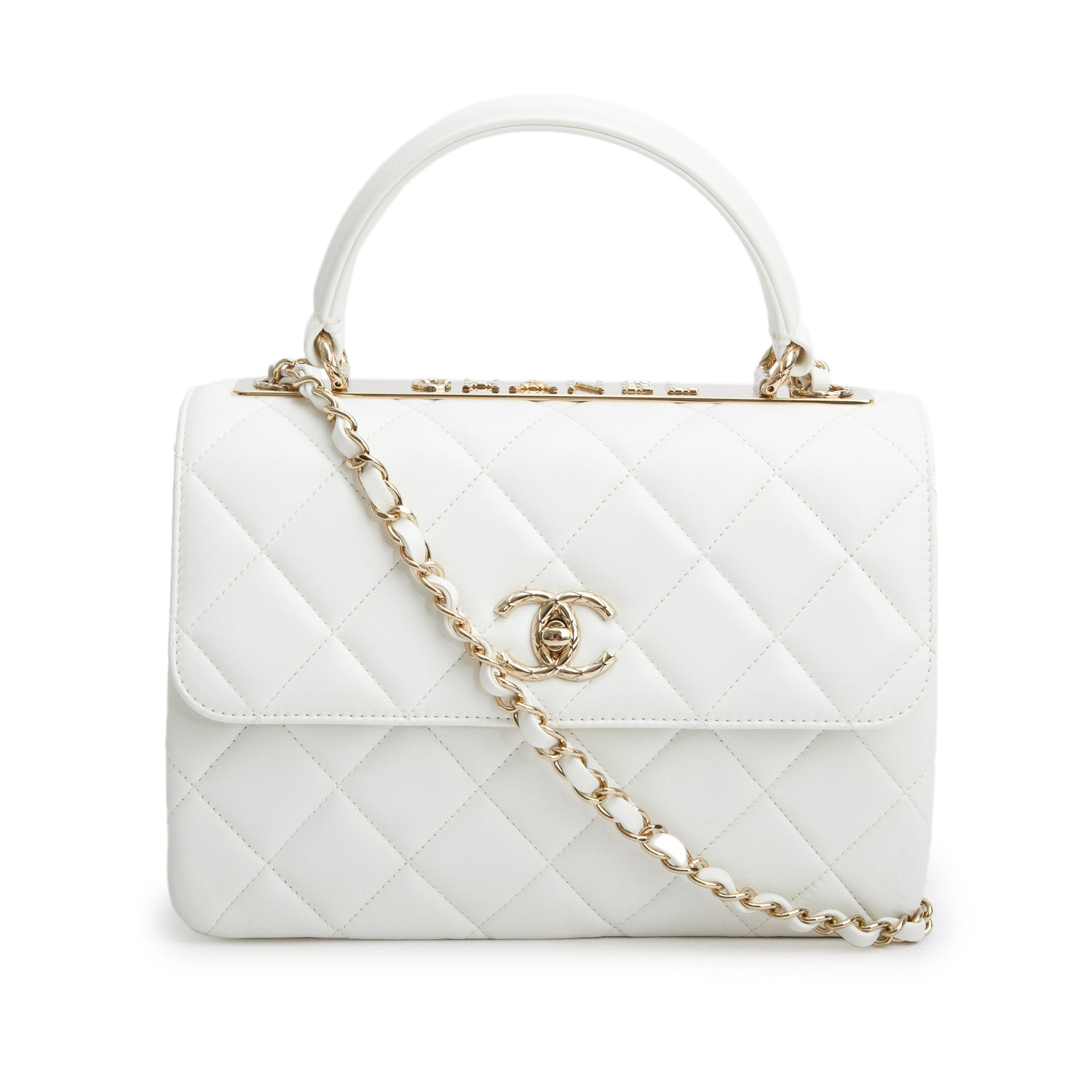 Chanel White Lambskin Quilted Trendy CC Small Top Handle Flap Bag w/ Box
