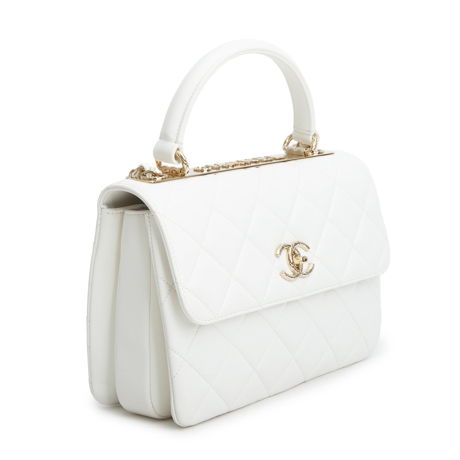 Chanel White Lambskin Quilted Trendy CC Small Top Handle Flap Bag w/ Box