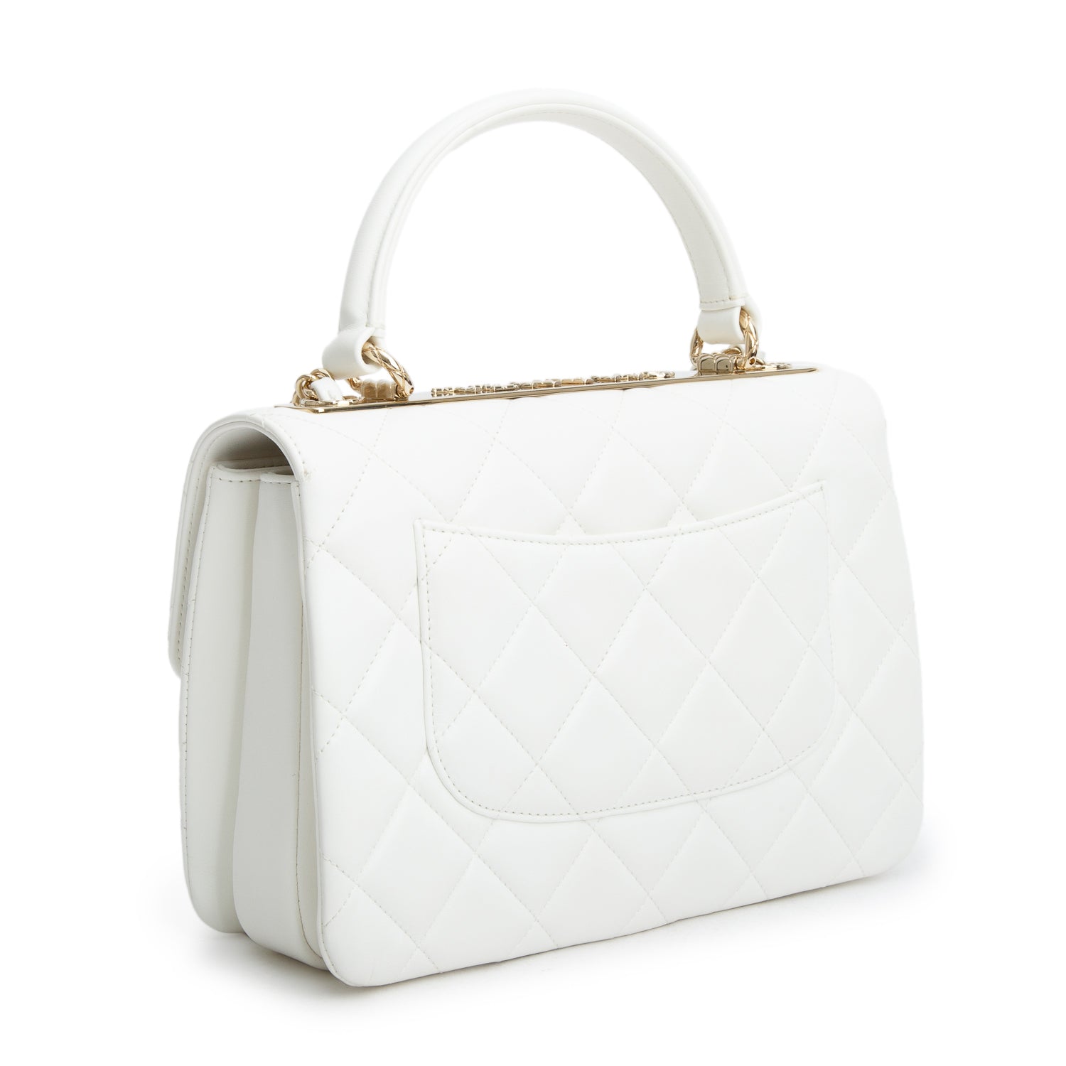 Chanel White Lambskin Quilted Trendy CC Small Top Handle Flap Bag w/ Box