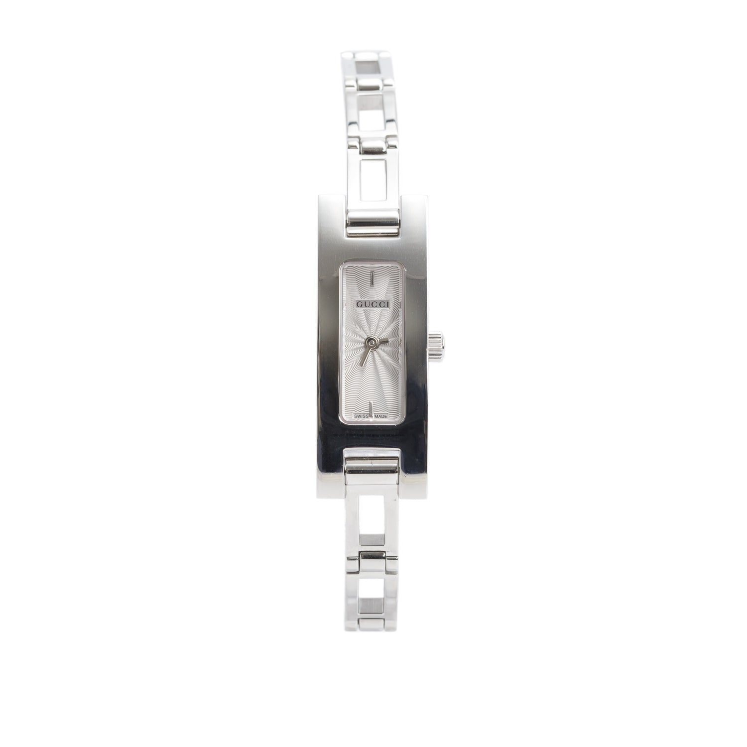 Gucci Stainless Steel White Leather 3900 Series Watch Silver Dial