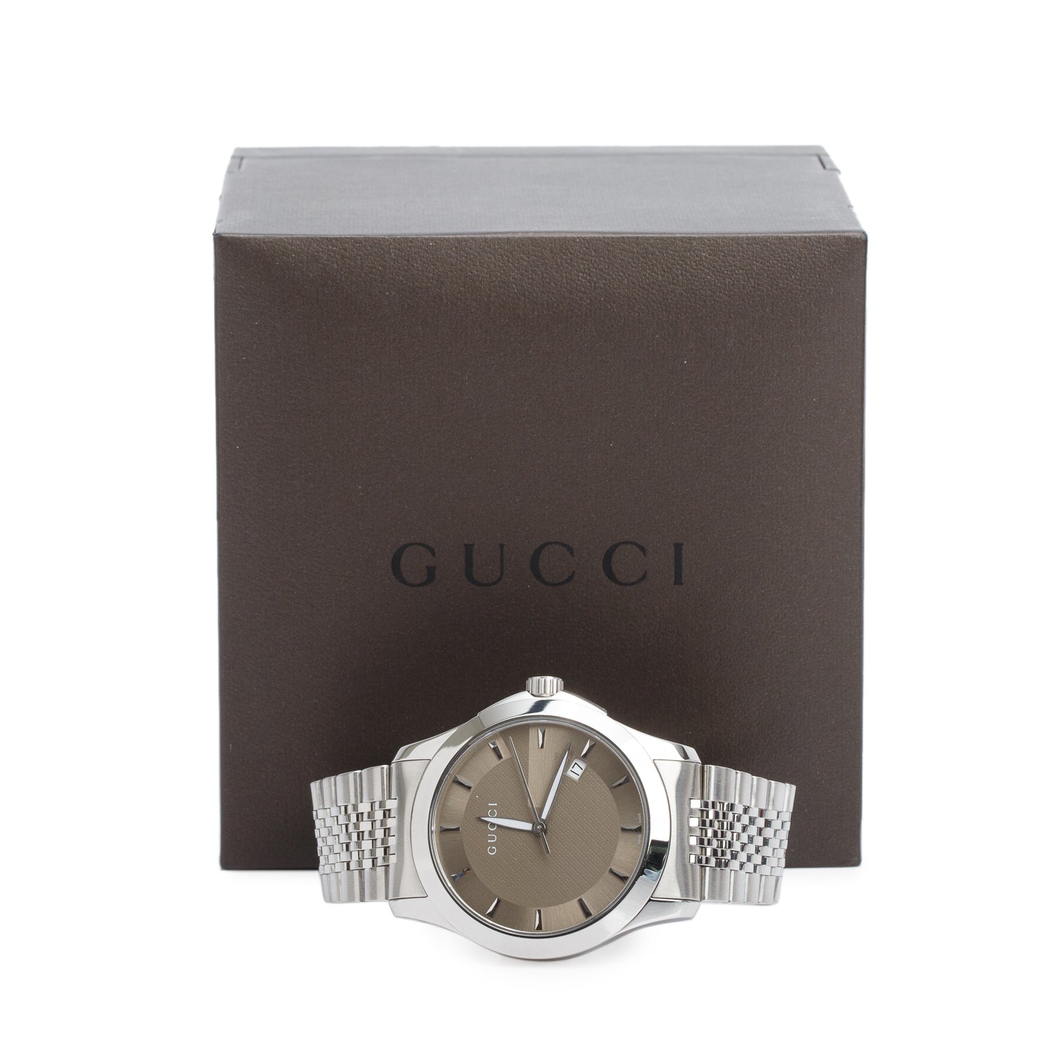 Gucci Stainless Steel G-Timeless 38 MM Quartz Watch Silver Dial w/ Box