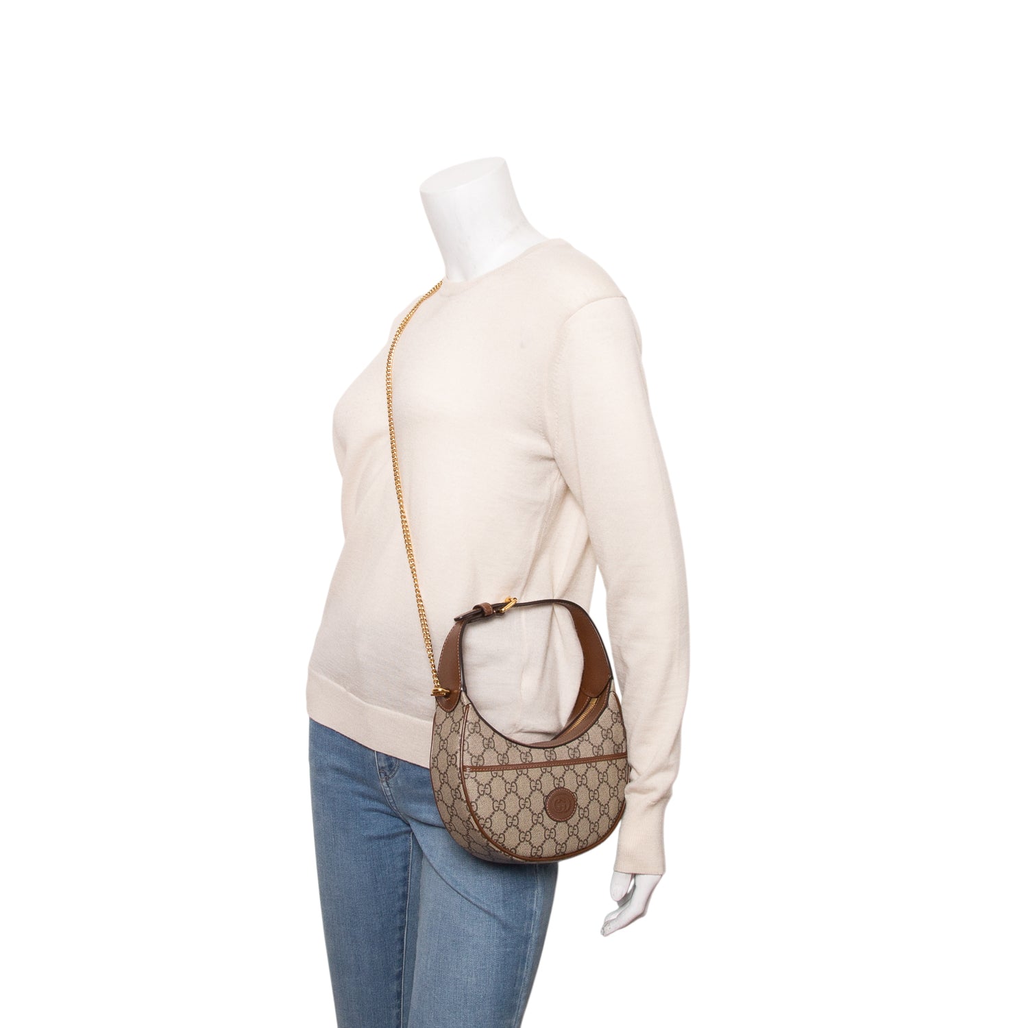 Gucci GG Supreme Monogram Mini Retro Interlocking G Half Moon Bag w/ Chain