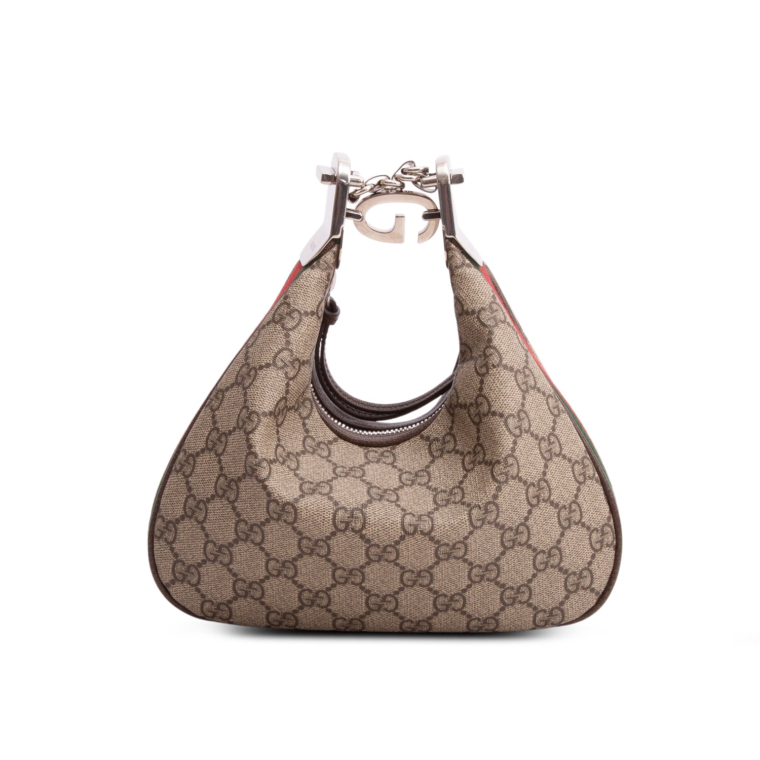 Gucci GG Supreme Monogram Textured Calfskin Web Small Attache Shoulder Bag w/ Straps