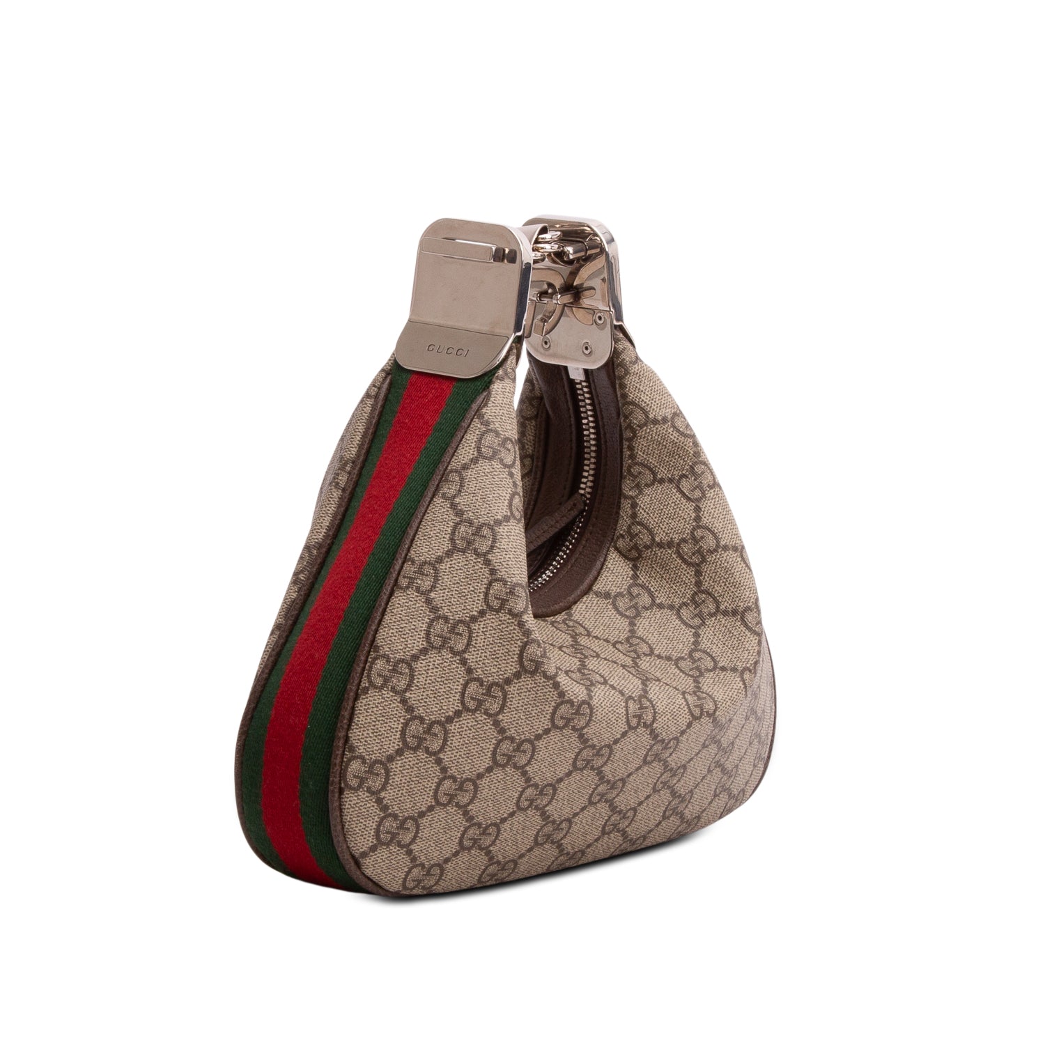 Gucci GG Supreme Monogram Textured Calfskin Web Small Attache Shoulder Bag w/ Straps