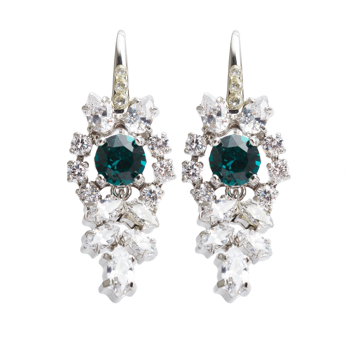 Prada Silver Plated Green & Clear Crystal Drop Earrings