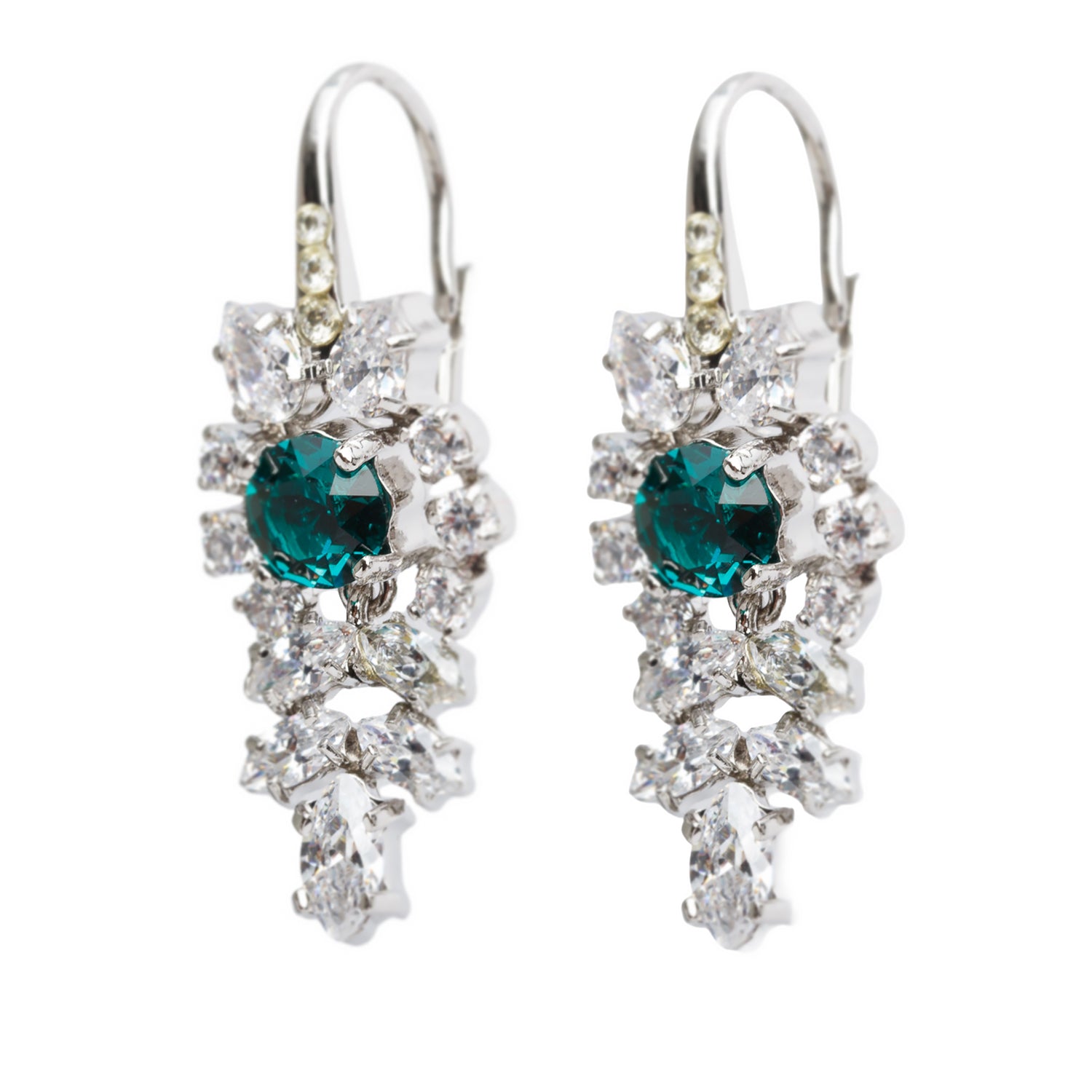 Prada Silver Plated Green & Clear Crystal Drop Earrings