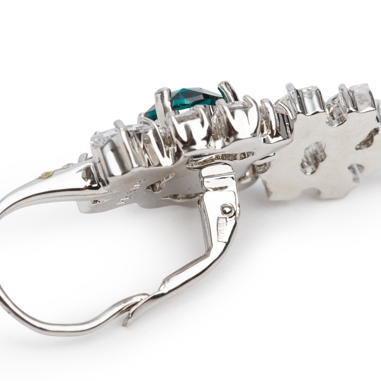 Prada Silver Plated Green & Clear Crystal Drop Earrings