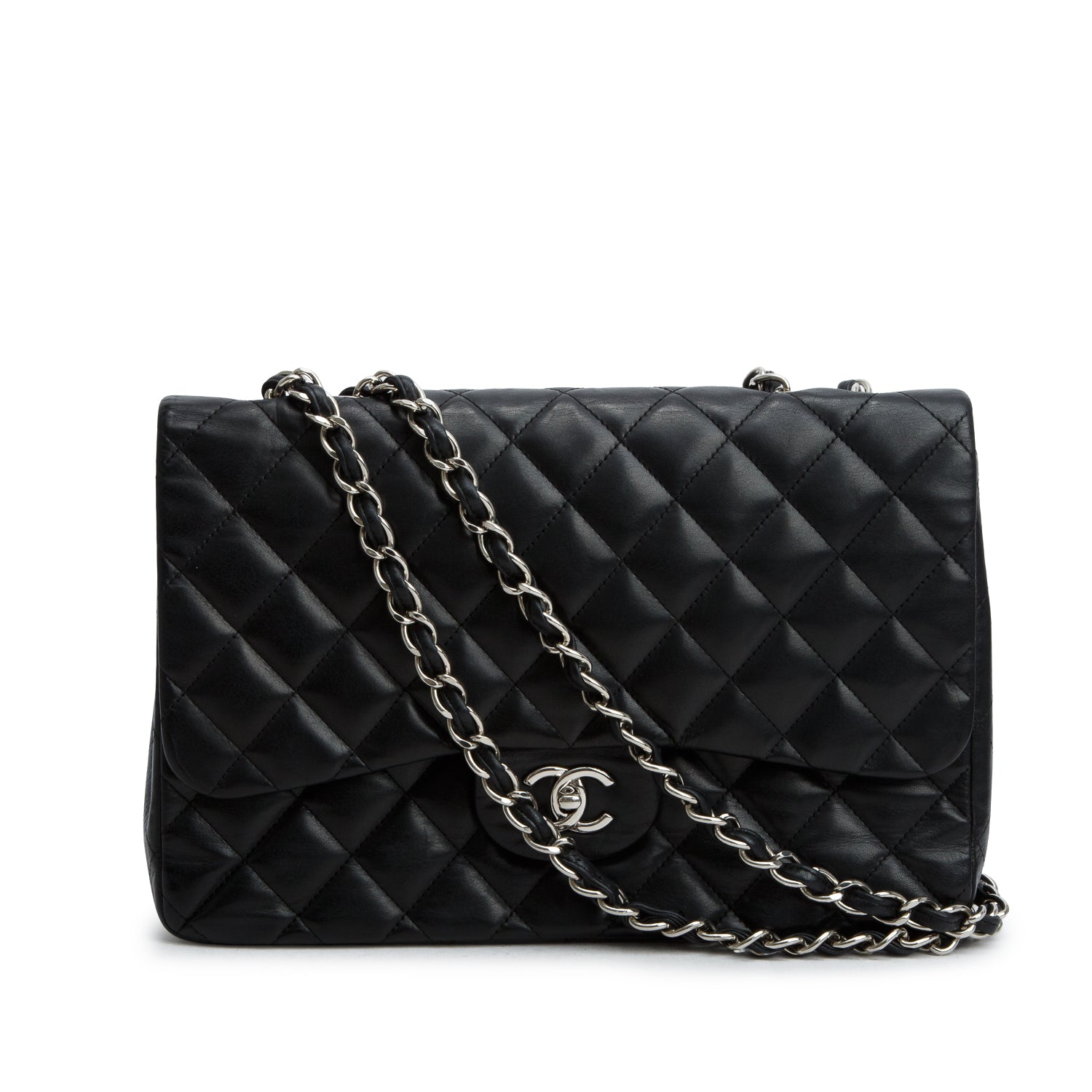 Chanel Black Lambskin Leather Classic Jumbo Single Flap Bag