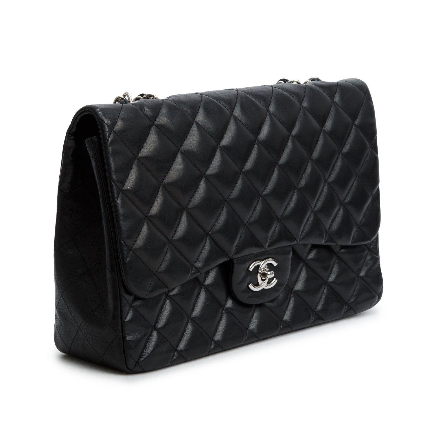 Chanel Black Lambskin Leather Classic Jumbo Single Flap Bag