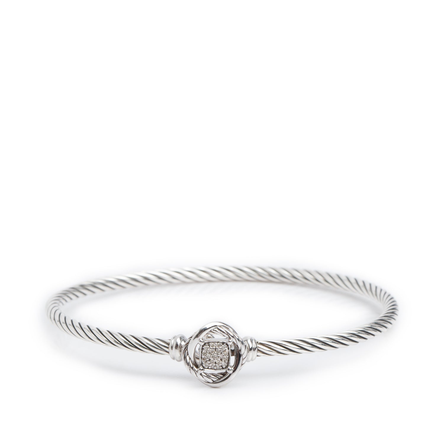David Yurman Sterling Silver Diamond Infinity Station 3 MM Cable Bangle Bracelet