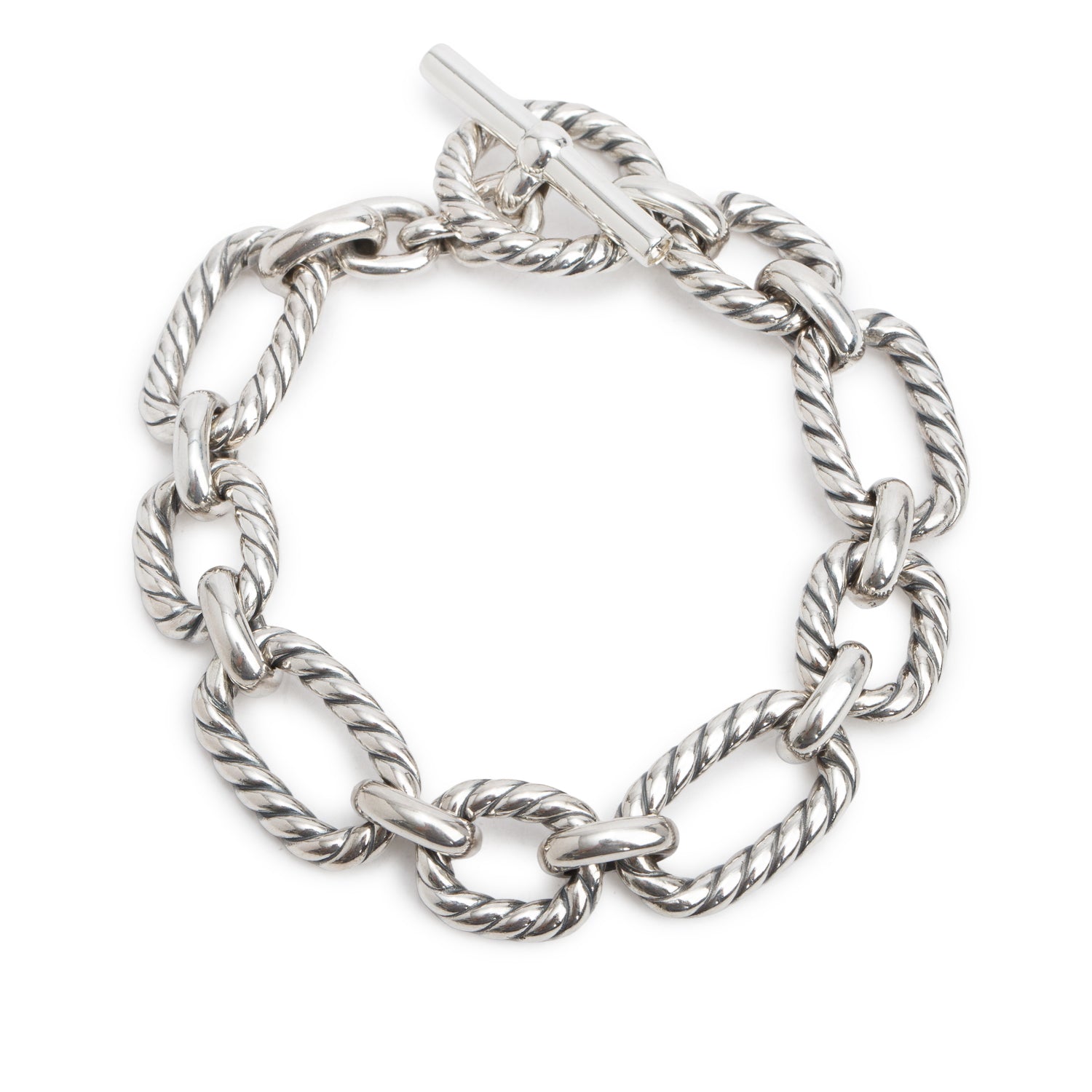 David Yurman Sterling Silver Sapphire Toggle Cable Link Chain Bracelet