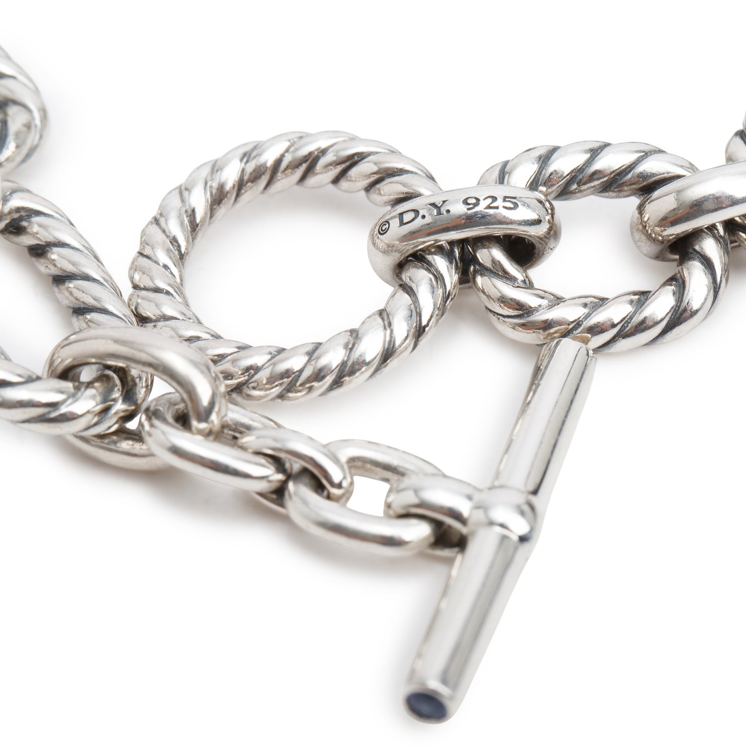 David Yurman Sterling Silver Sapphire Toggle Cable Link Chain Bracelet