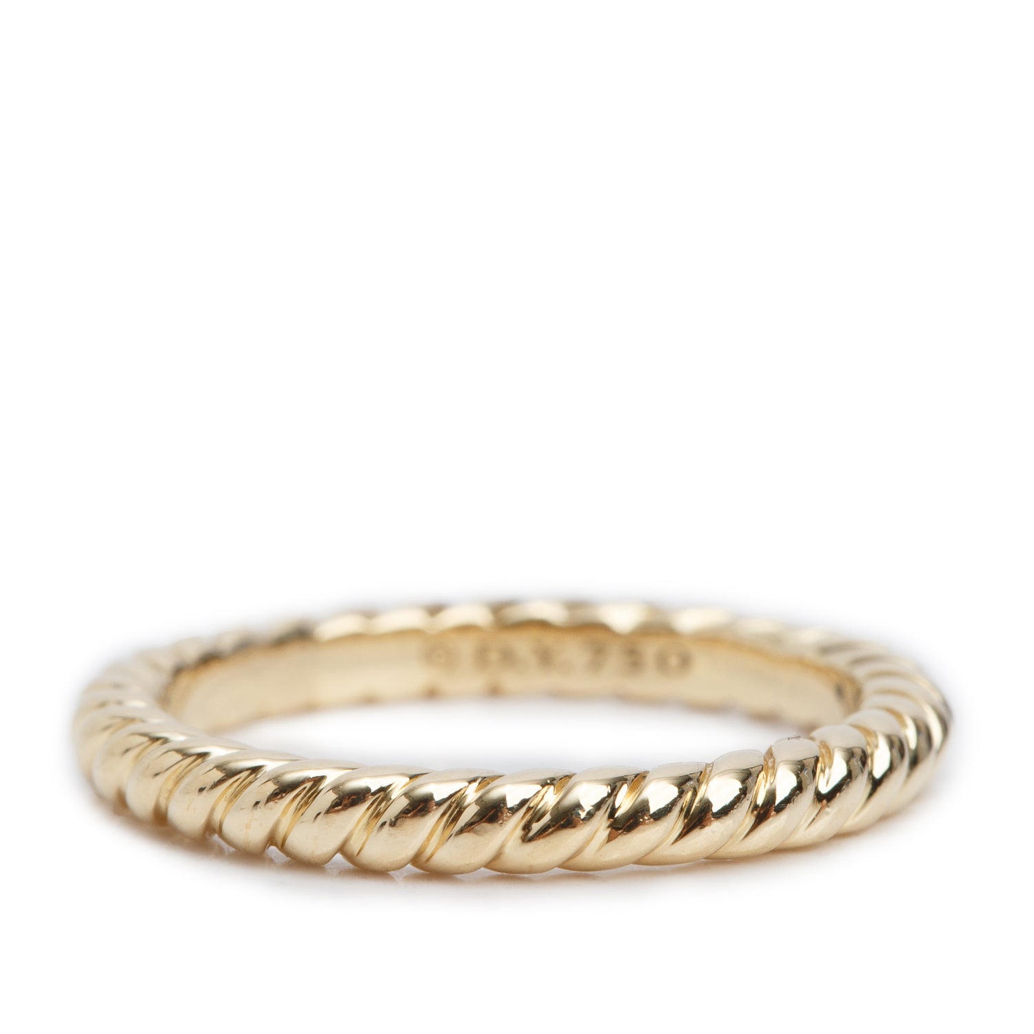 David Yurman 18k Yellow Gold 2 MM Cable Collectible Stack Band Ring, Size 4 w/ Box
