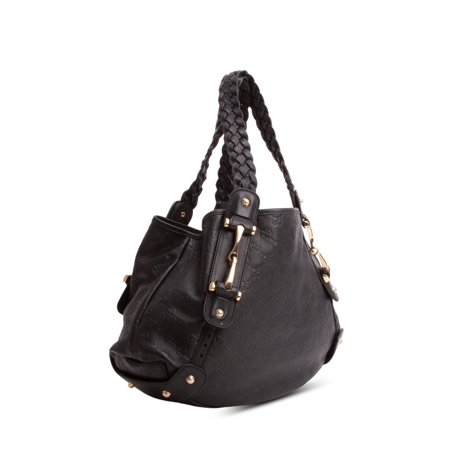 Gucci Black Leather Signature Medium Pelham Shoulder Bag