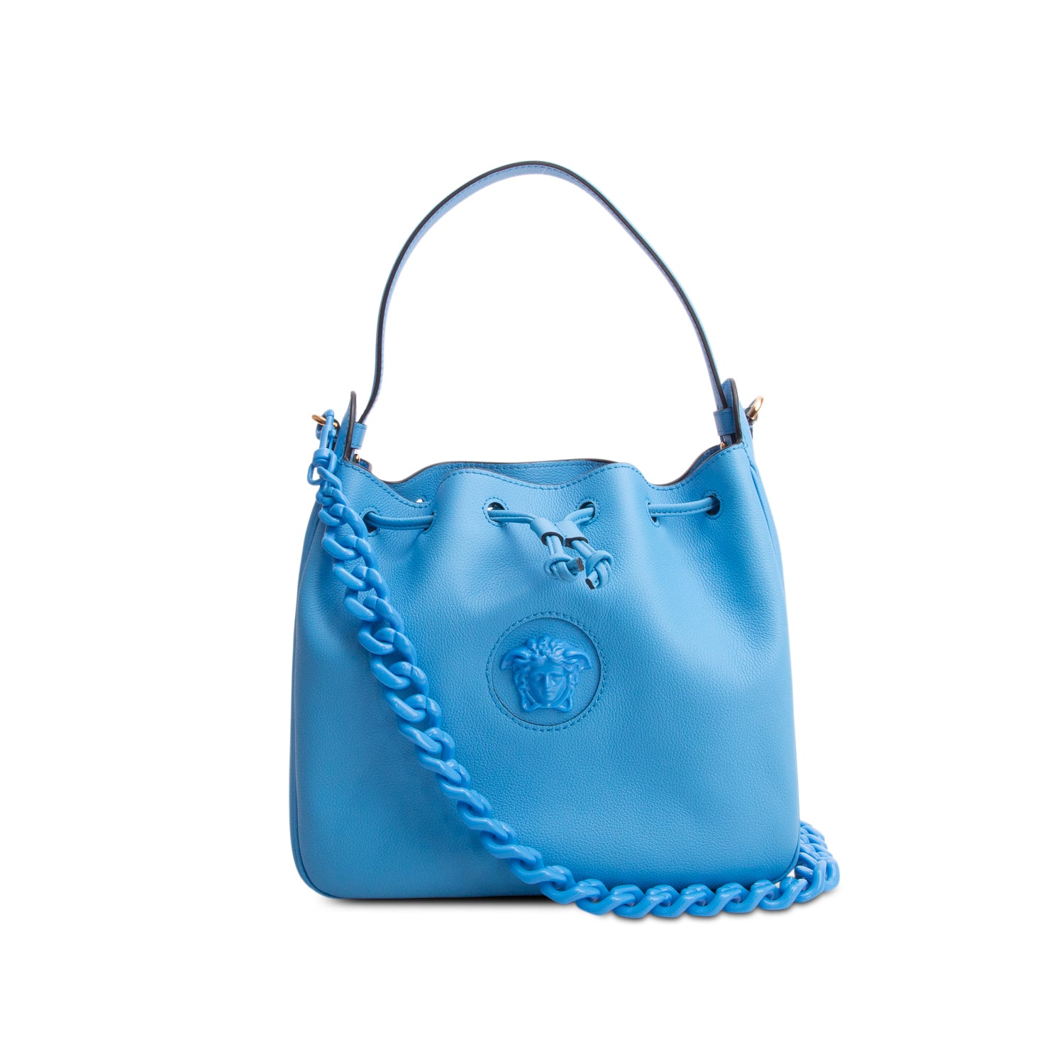 Versace Blue Grained Calfskin La Medusa Bucket Bag w/ Box & Straps