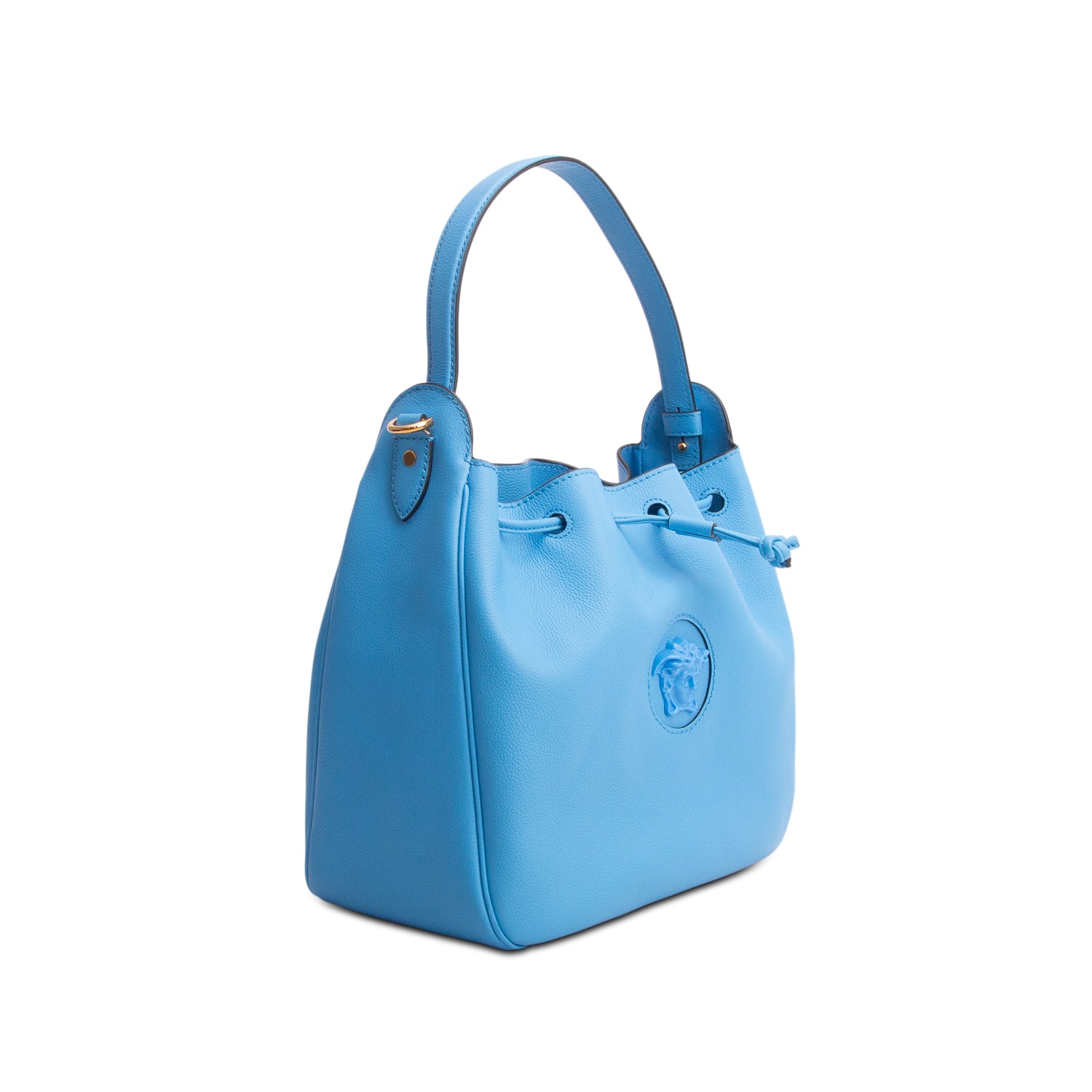 Versace Blue Grained Calfskin La Medusa Bucket Bag w/ Box & Straps