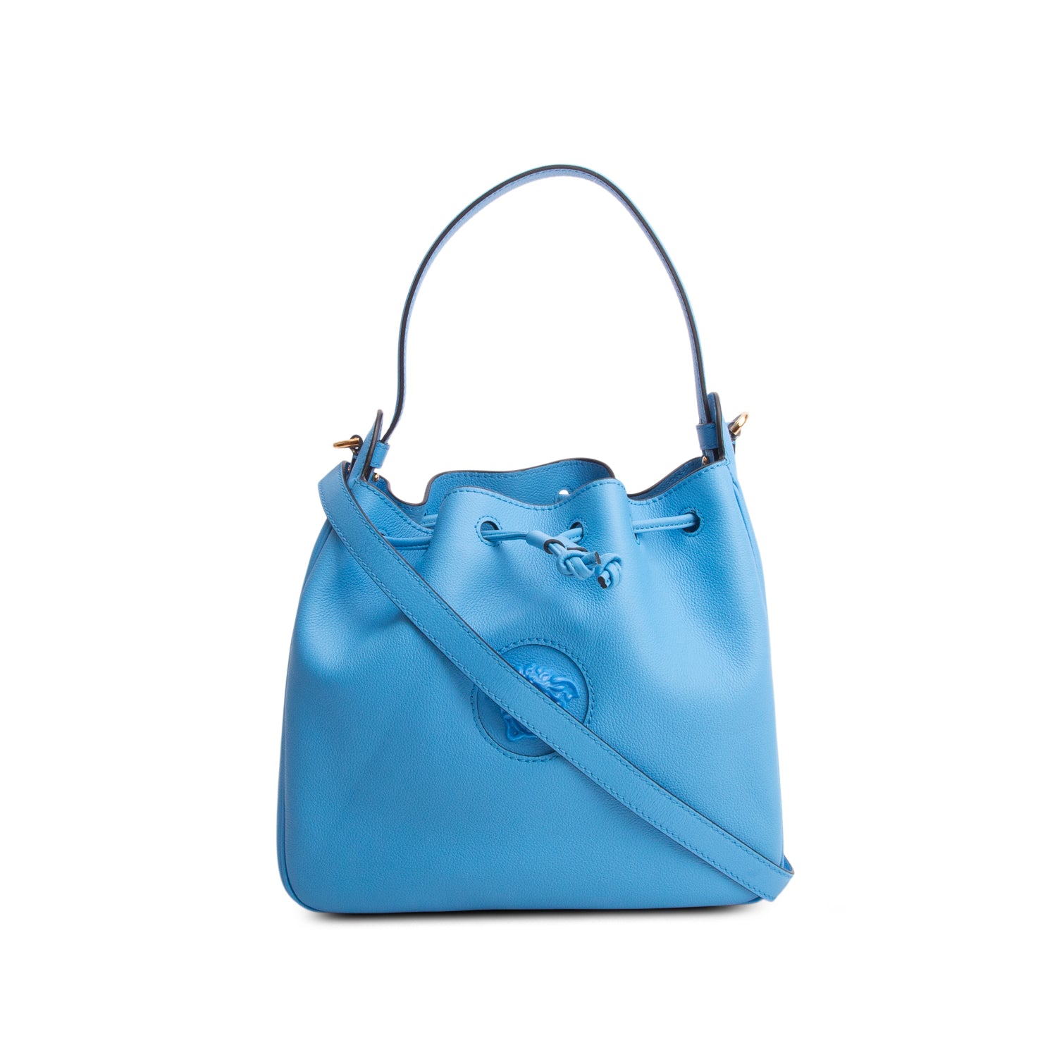 Versace Blue Grained Calfskin La Medusa Bucket Bag w/ Box & Straps