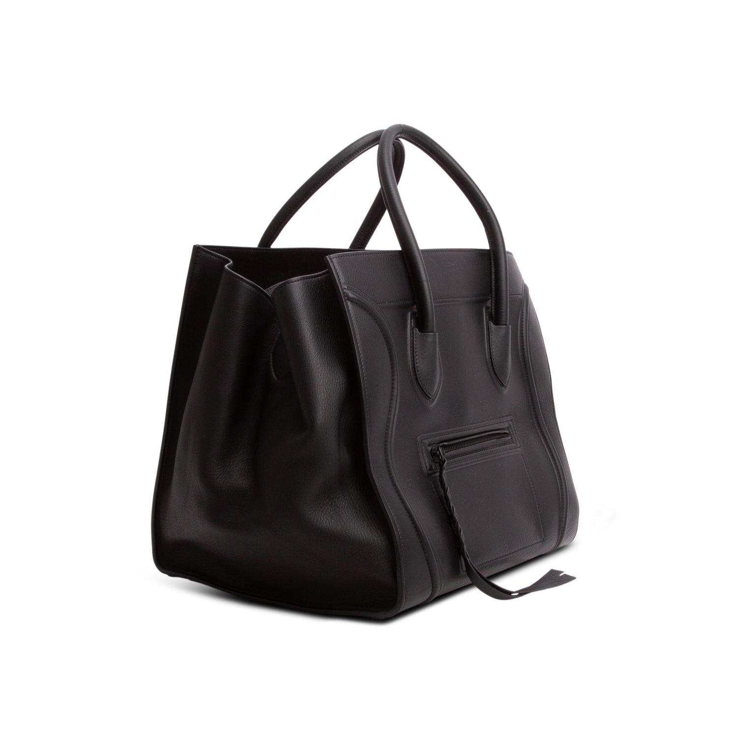 Celine Black Drummed Calfskin Leather Mini Luggage Tote