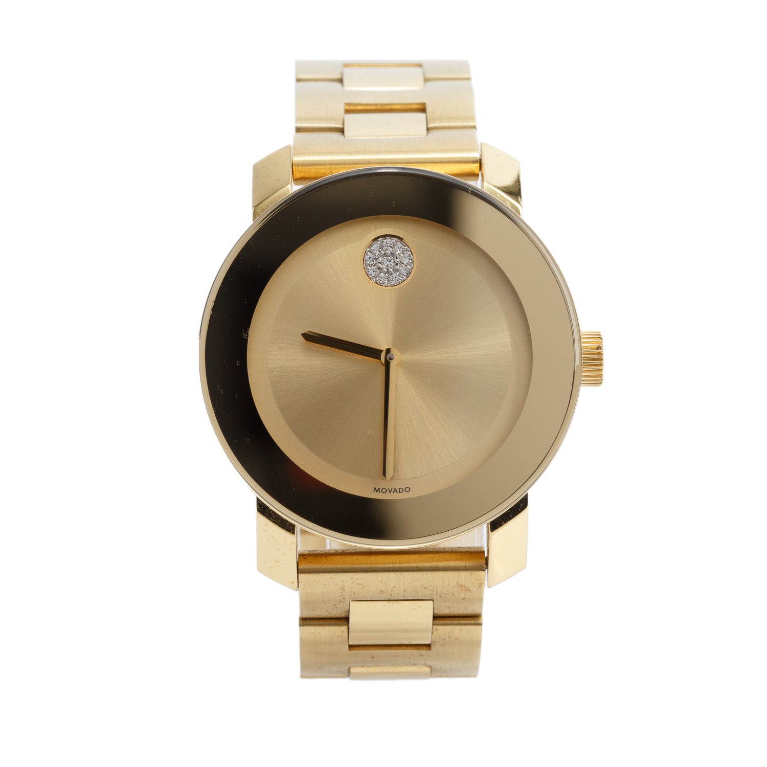 Movado Gold-Plated Stainless Steel Bold 36 MM Watch Gold Crystal Dial w/ Box & Papers