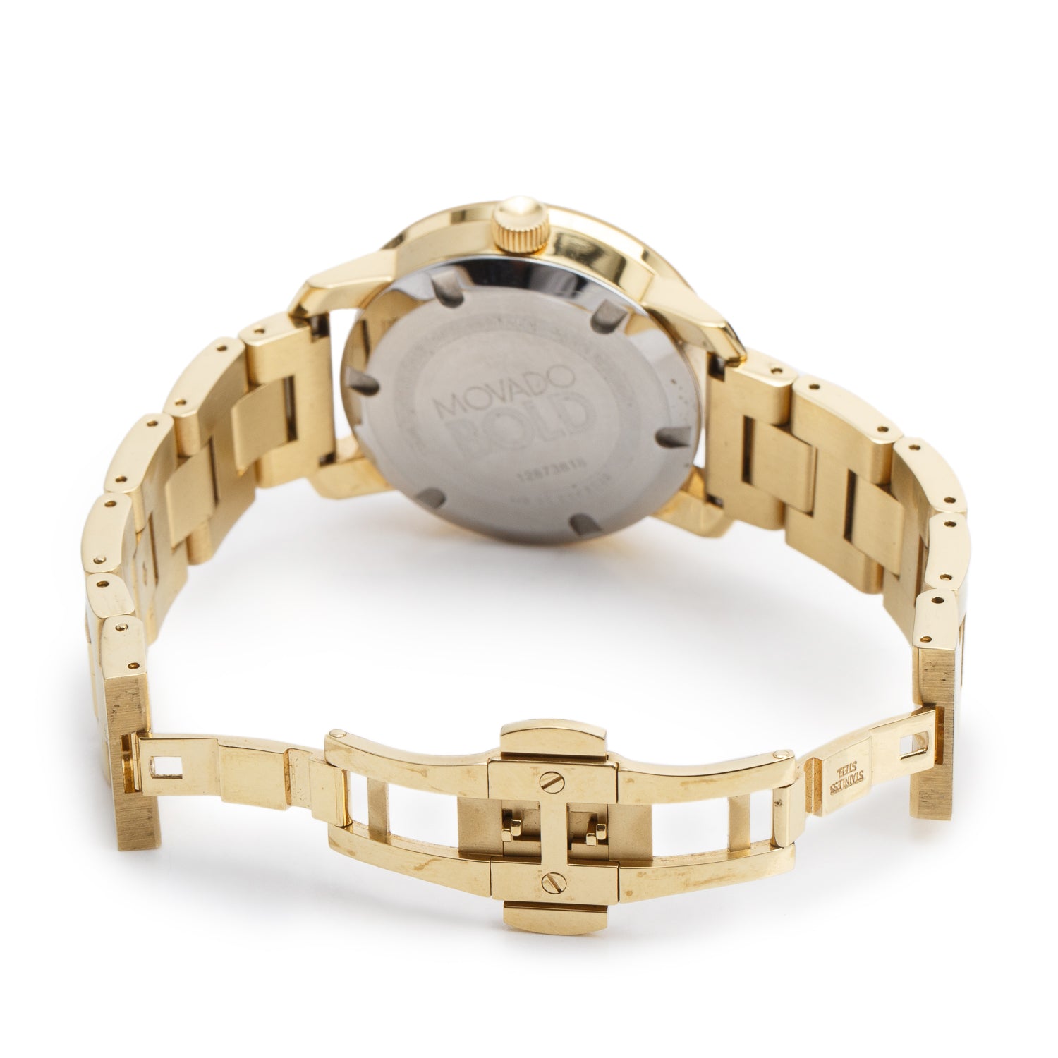Movado Gold-Plated Stainless Steel Bold 36 MM Watch Gold Crystal Dial w/ Box & Papers