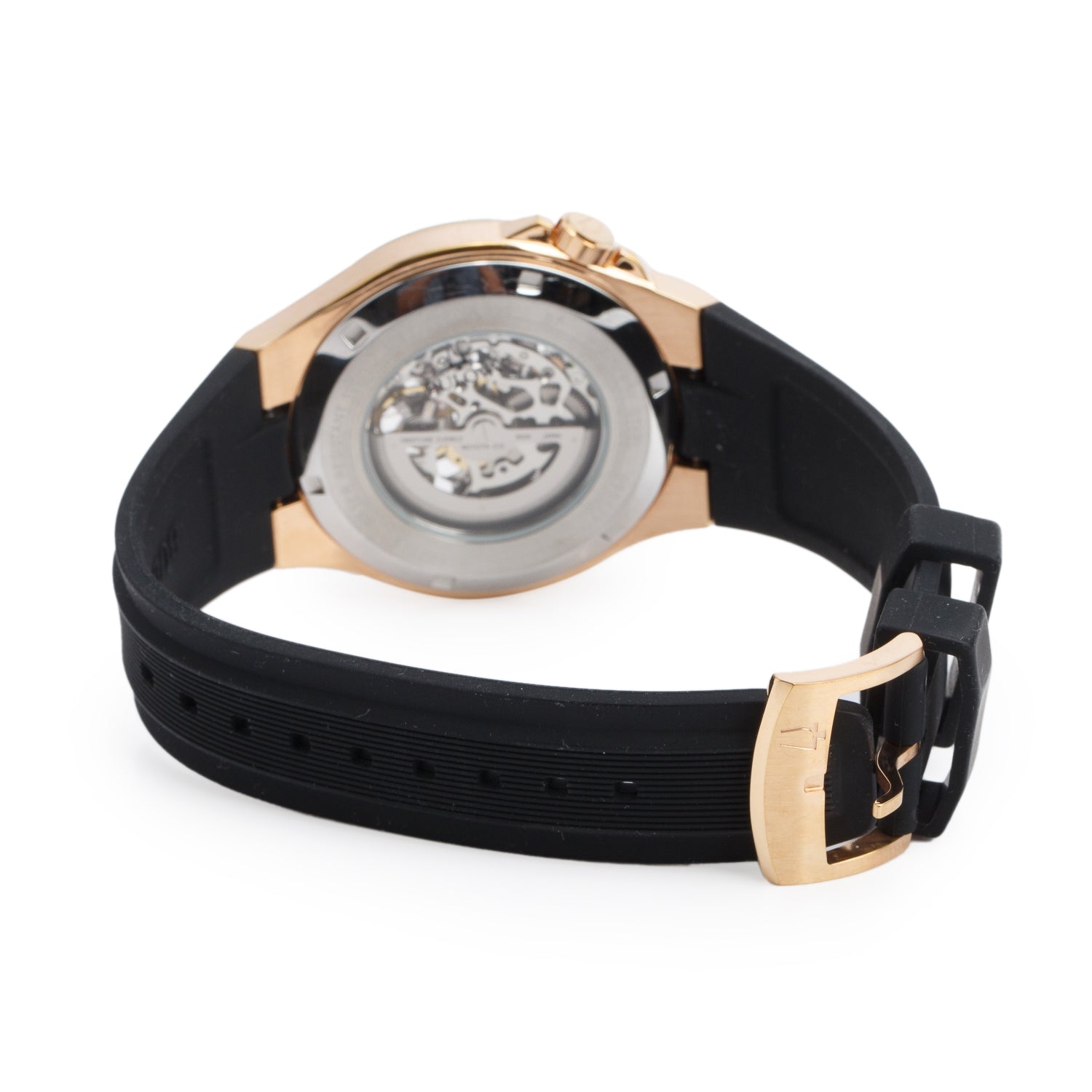 Bulova Rose Gold Plated Stainless Steel Maquina 46 MM Automatic Watch Skeleton Dial 98A177 w/ Box