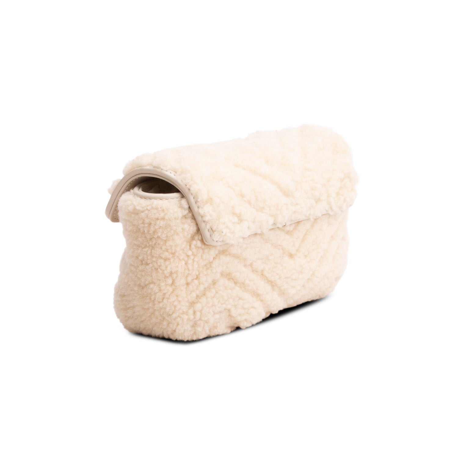 Gucci Cream Shearling GG Marmont Matelasse Super Mini Bag