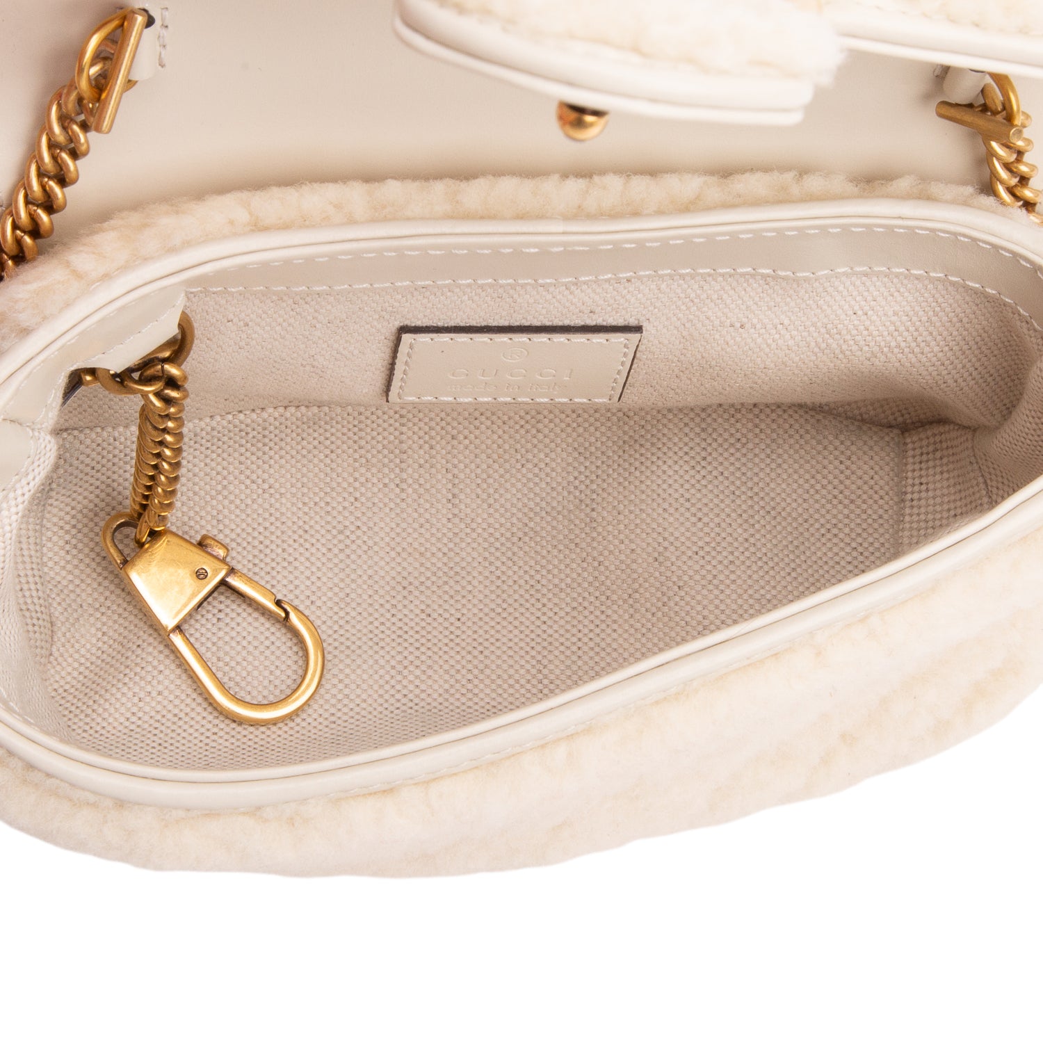 Gucci Cream Shearling GG Marmont Matelasse Super Mini Bag