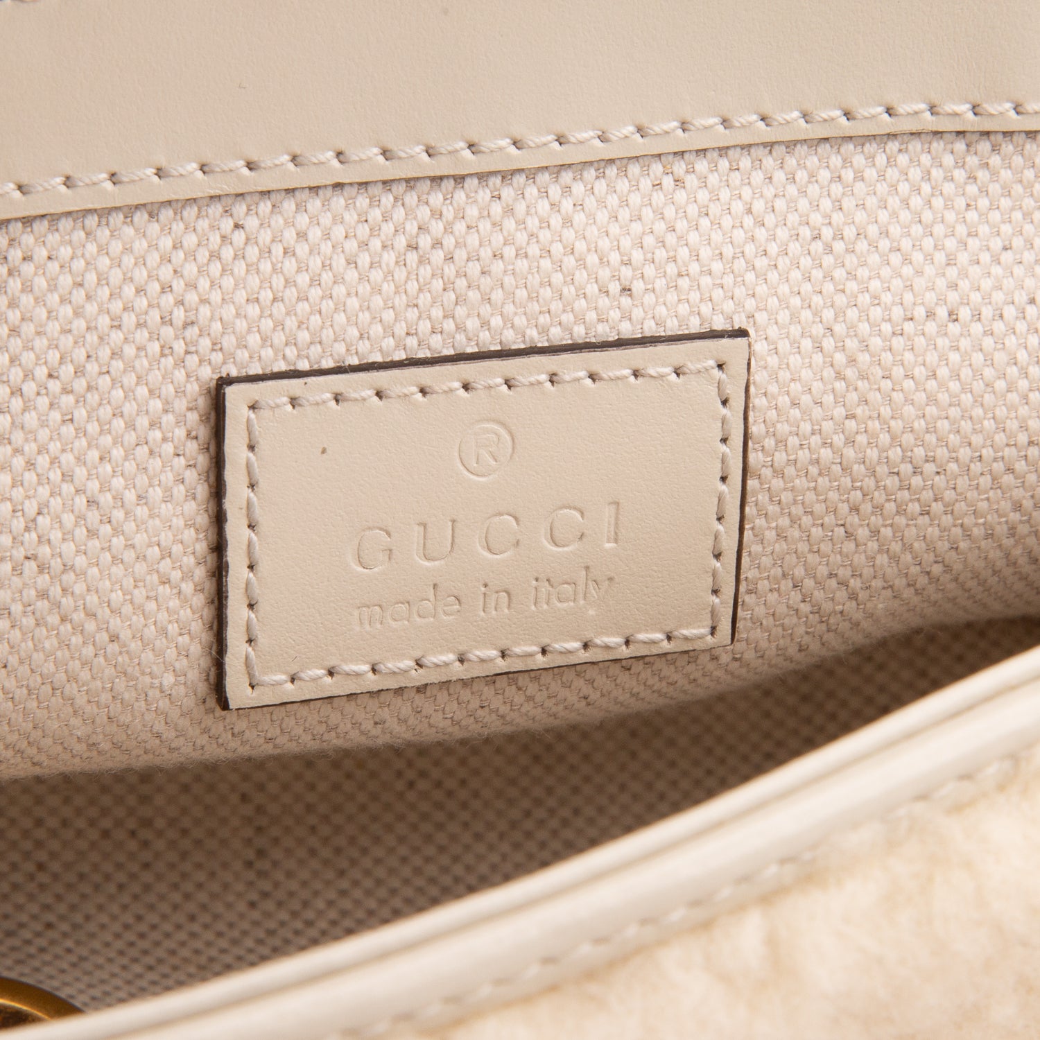 Gucci Cream Shearling GG Marmont Matelasse Super Mini Bag