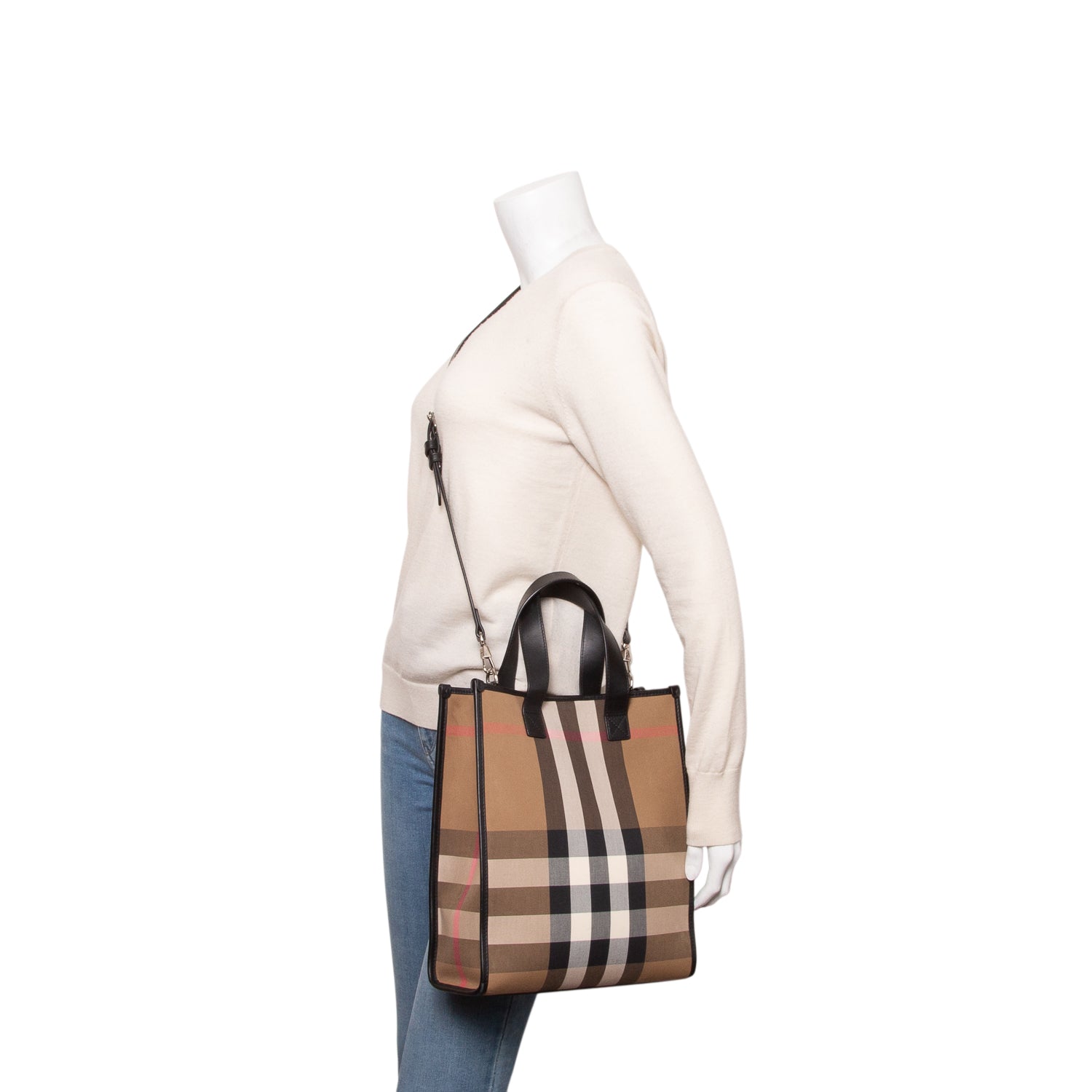 Burberry Brown Calfskin House Check Small N/S Tote w/ Strap