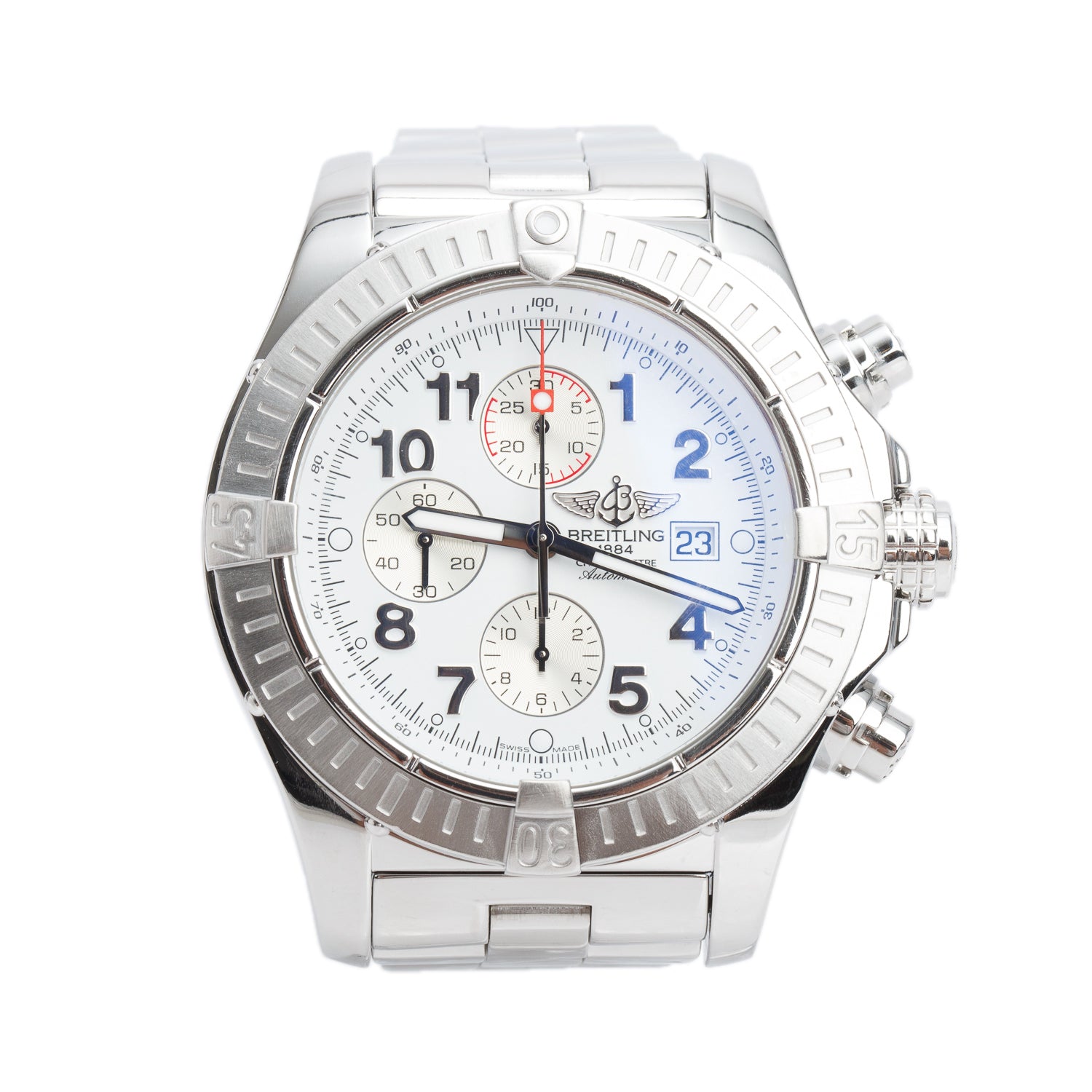 Breitling Stainless Steel Super Avenger 48 MM Automatic Chronograph Watch White Dial A13370 w/ Box & Papers