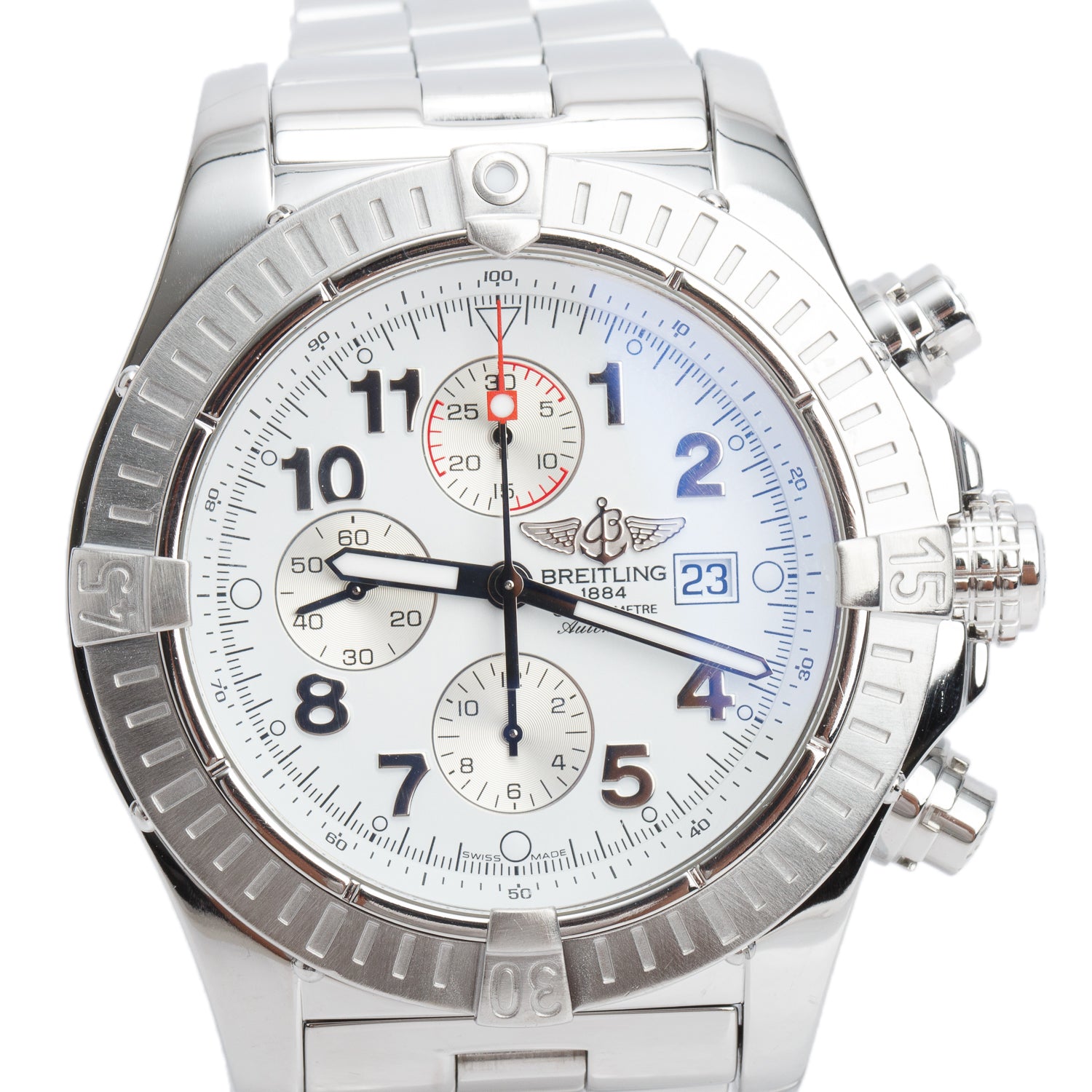 Breitling Stainless Steel Super Avenger 48 MM Automatic Chronograph Watch White Dial A13370 w/ Box & Papers