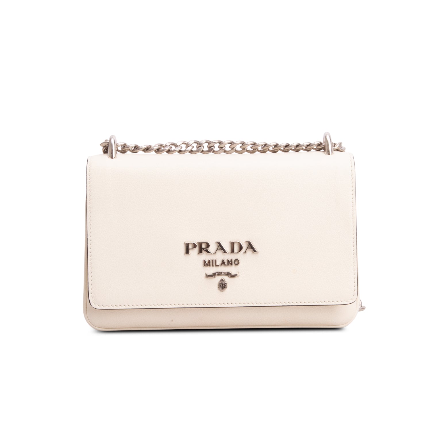Prada White Glace Calfskin Chain Crossbody Bag