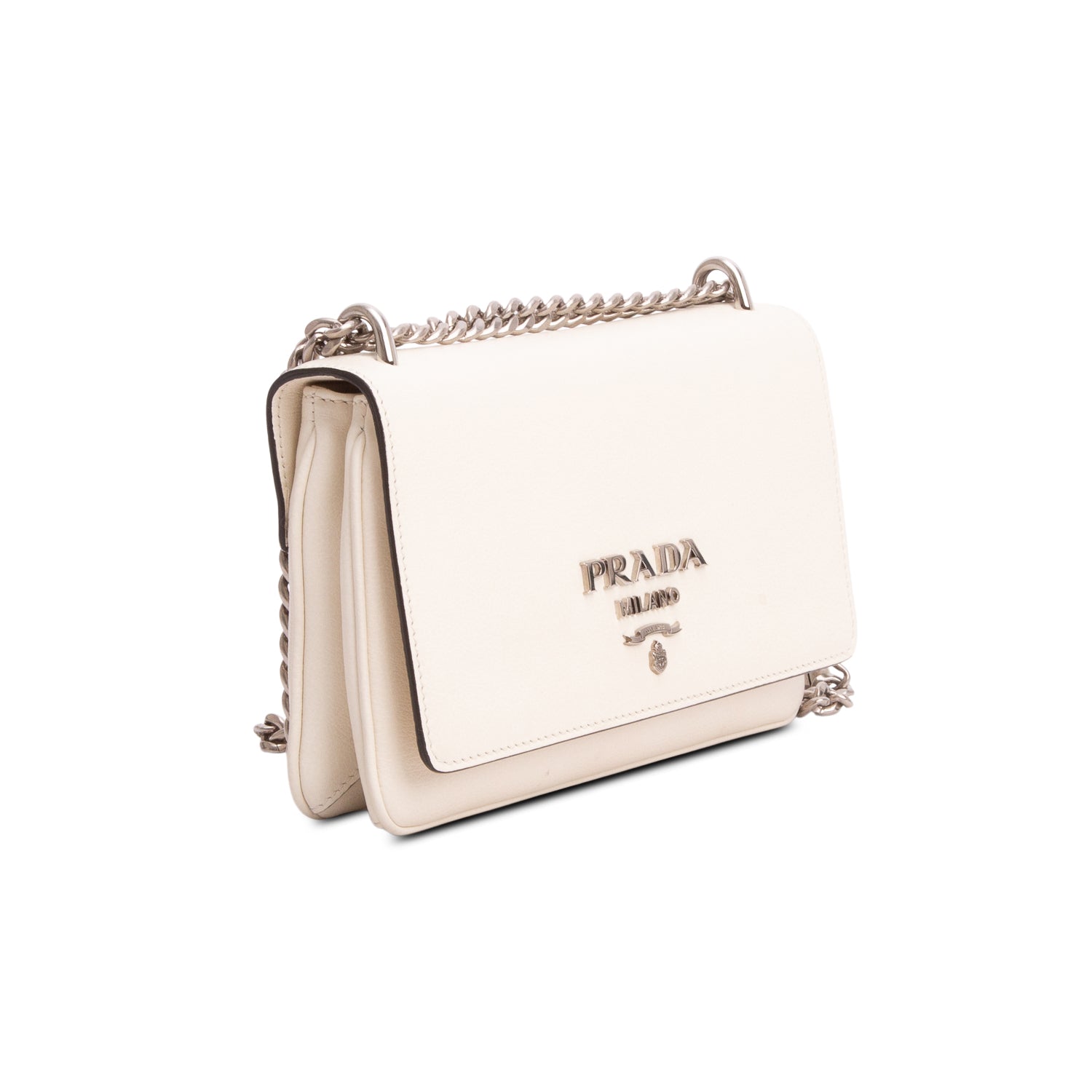 Prada White Glace Calfskin Chain Crossbody Bag
