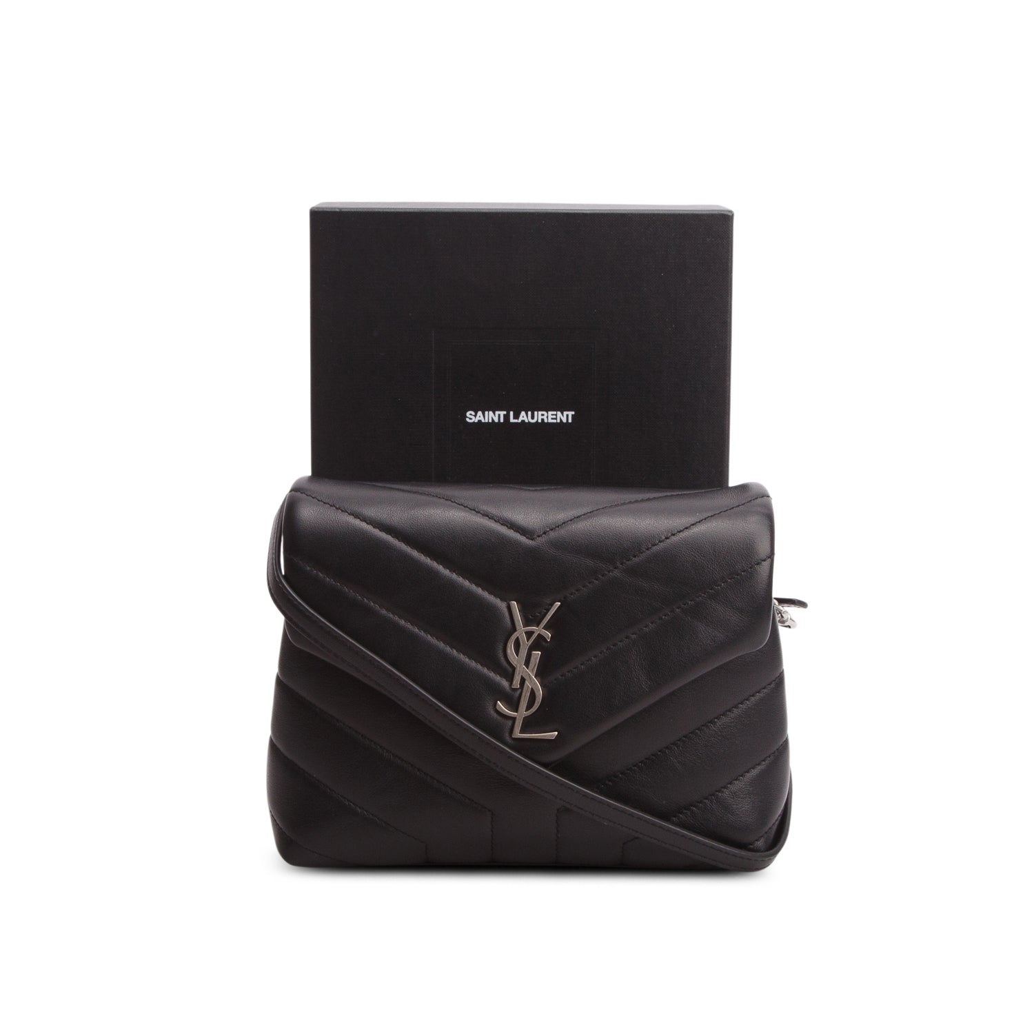 Saint Laurent Black Calfskin Y Quilted Monogram Toy Loulou Crossbody Bag w/ Box